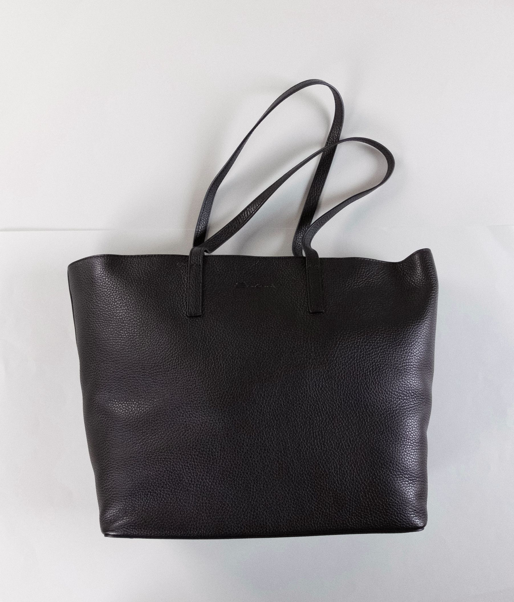 SANTONI black classic shopper leather tote bag authentic NWT