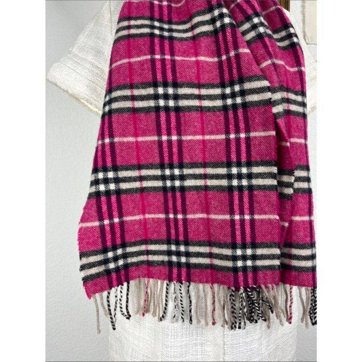 Burberry VTG Burberry Nova Check Fuchsia Plaid Lambswool Wool Fringe Size ONE SIZE - 2 Thumbnail