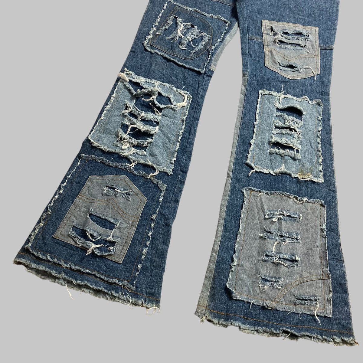 Japanese Brand DONNA MENA Flared Jeans Patchwork Distressed Two Tone RARE💥 Size US 29 - 5 Thumbnail