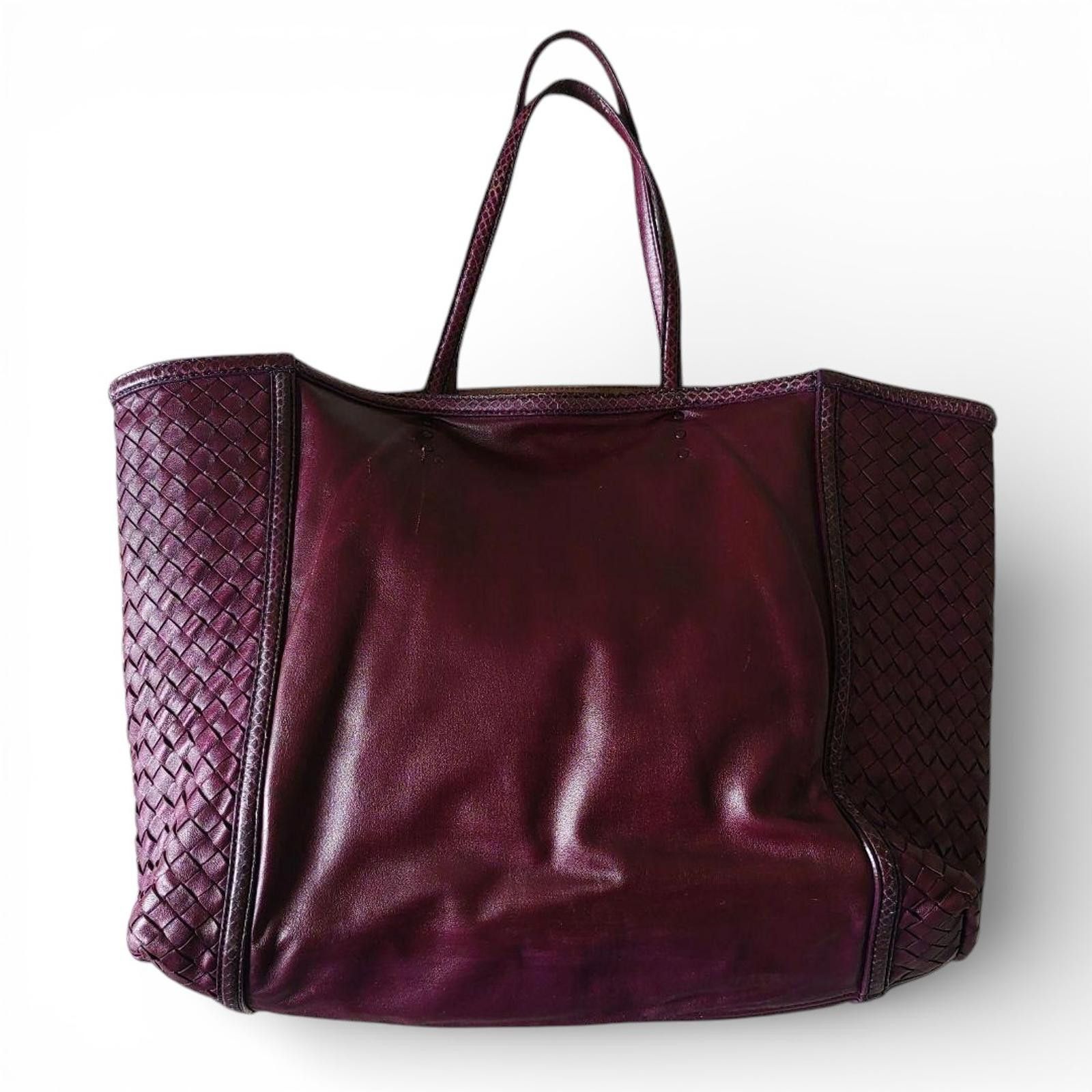 Bottega Veneta Bottega Veneta - Large Burgundy Leather Woven Tote Bag Size ONE SIZE - 2 Thumbnail