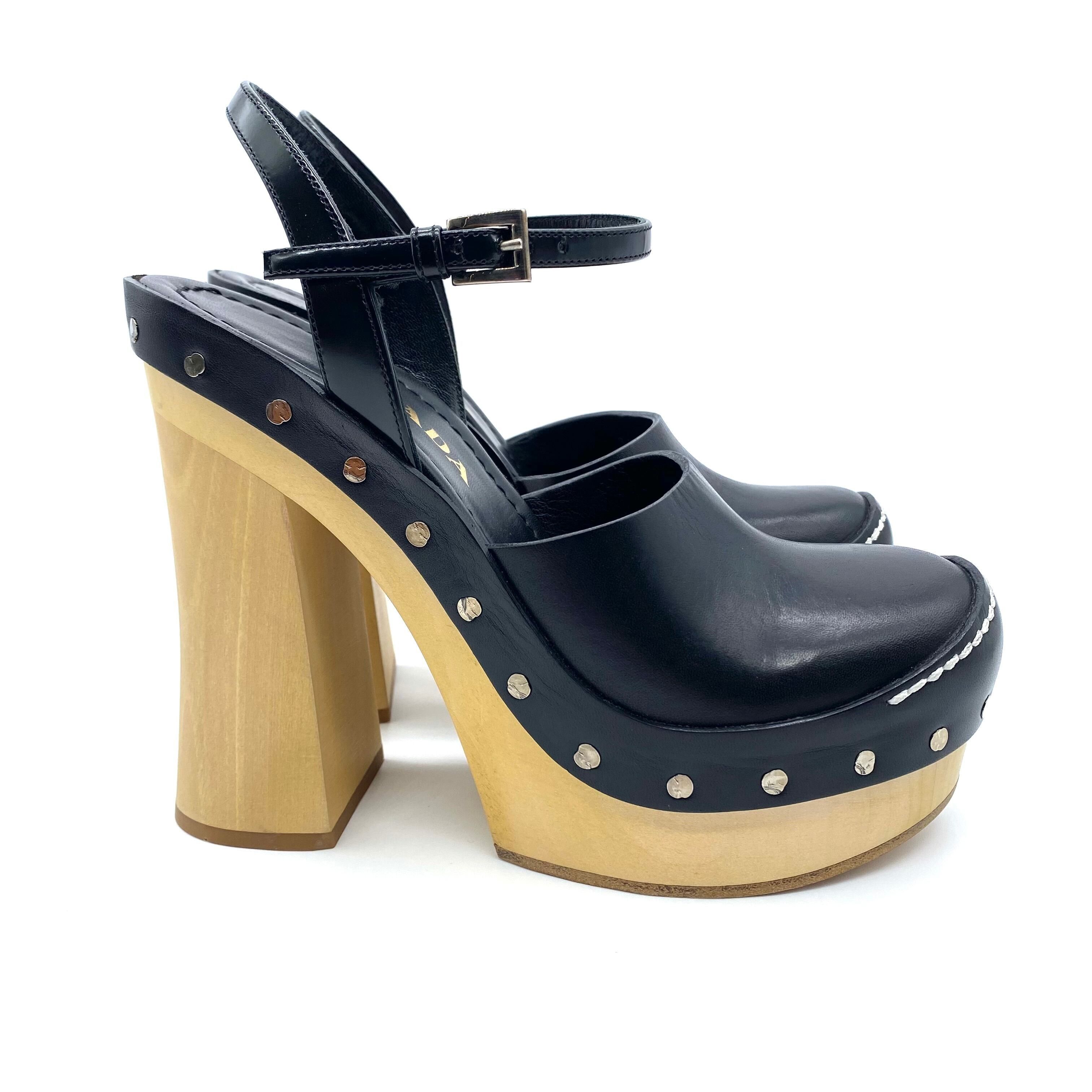 Prada PRADA Wood Heel Chunky Sandal Size US 5 / IT 35 - 2 Thumbnail