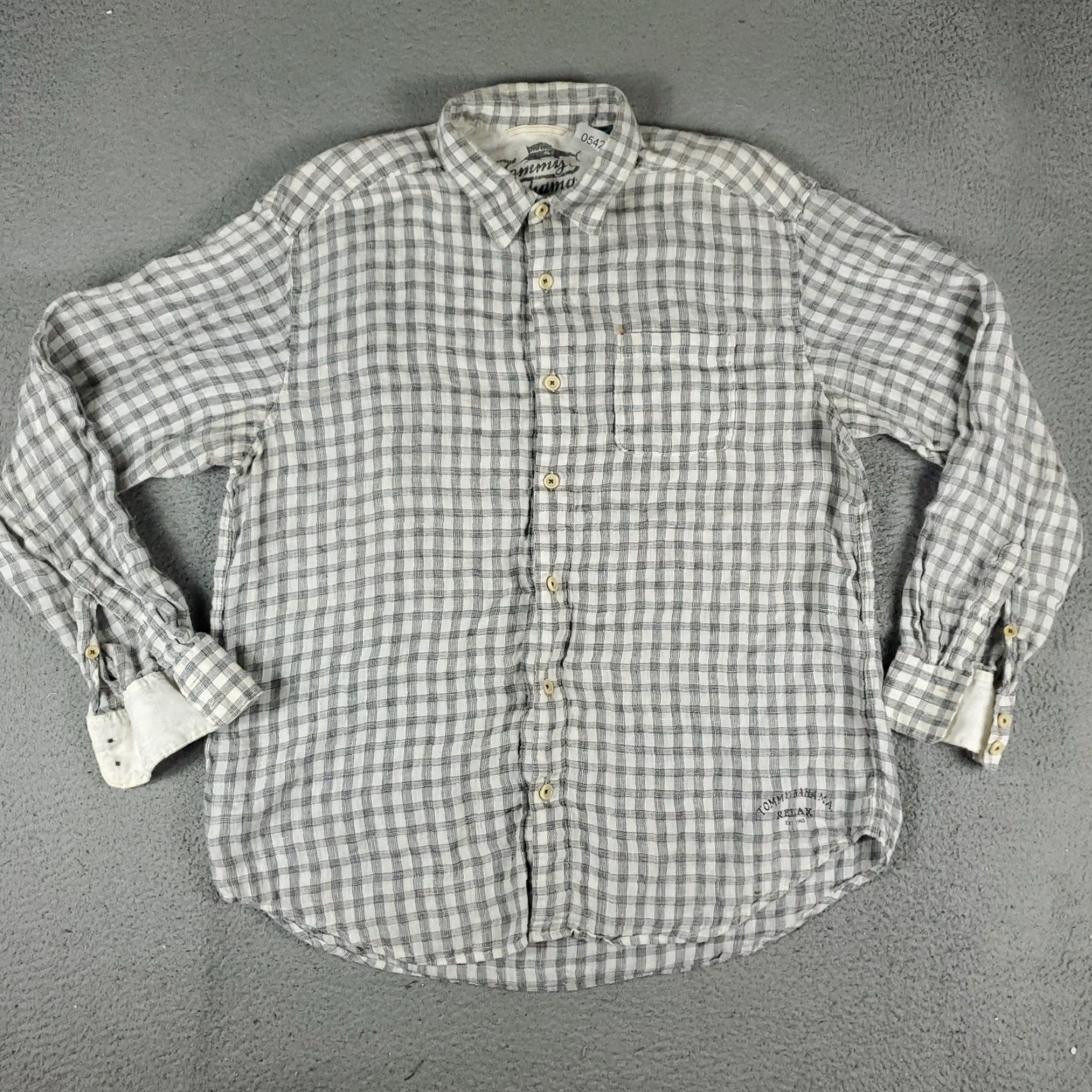 Tommy Bahama Tommy Bahama Shirt Mens XL Gray Plaid Linen Button-Up Long Sleeve Casual, Business, Formal, Party/Cocktail, Travel, Wedding, Workwear Size US XL / EU 56 / 4 - 2 Thumbnail