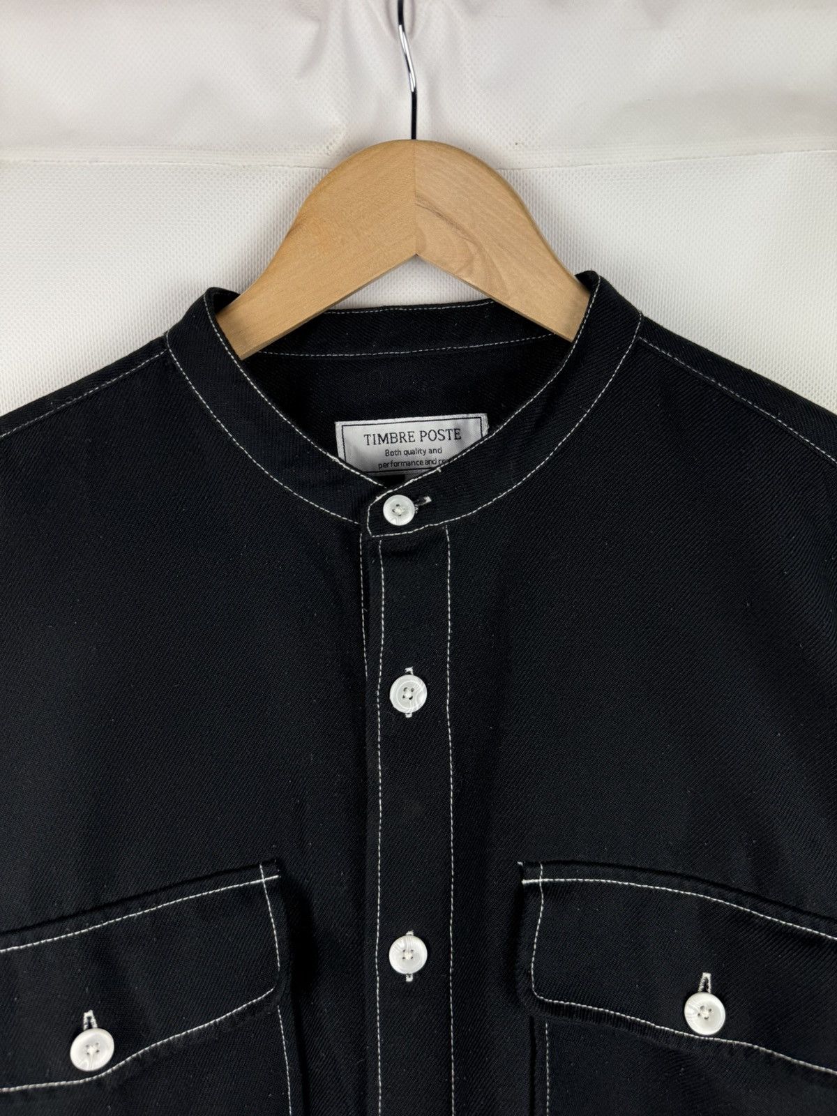 Other Timbre Poste Long Sleeve Japanese Collarless Button Up Shirt Size US L / EU 52-54 / 3 - 6 Thumbnail