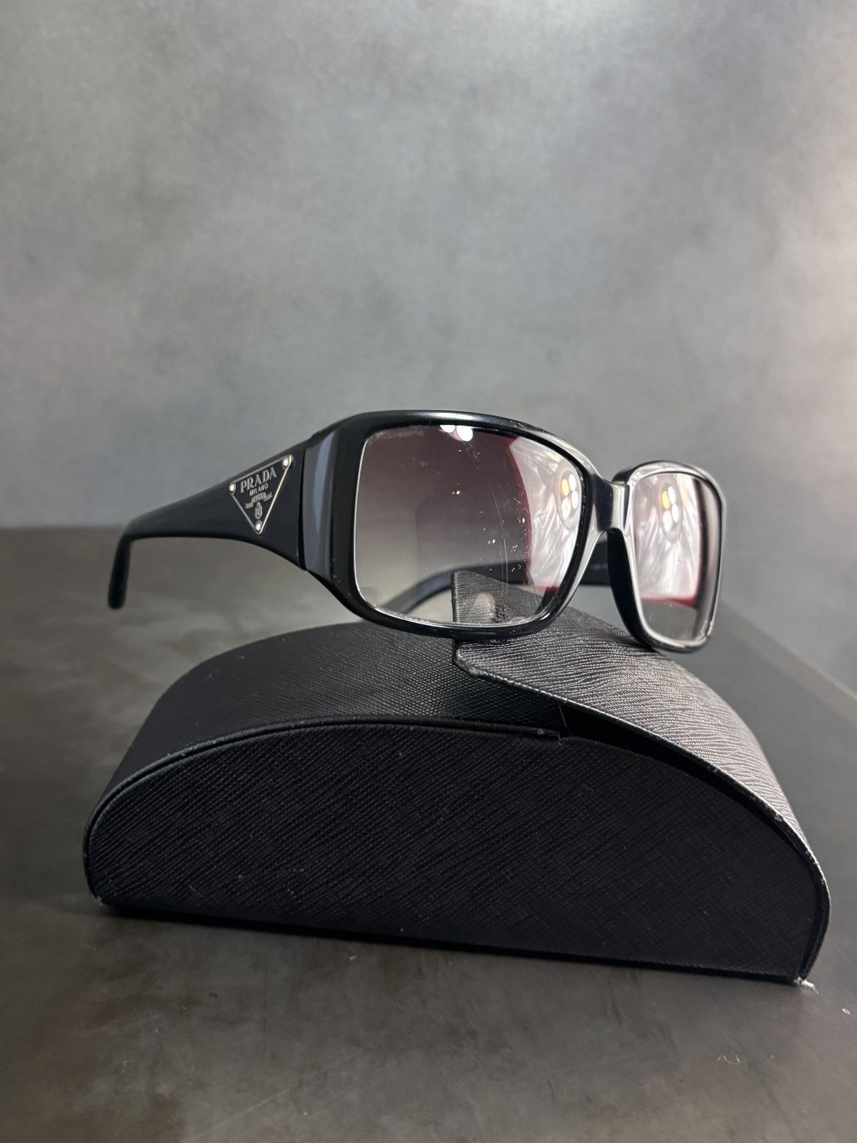 Y2K Prada Sunglasses SPR16L Triangle Logo Case 2000s Vintage