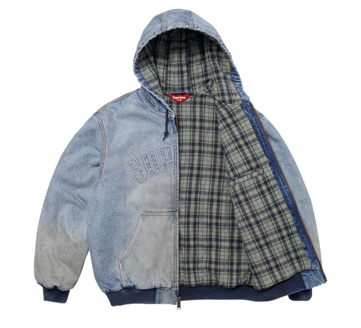 Supreme Reflective Arc Logo Hooded Work Jacket Denim FW25