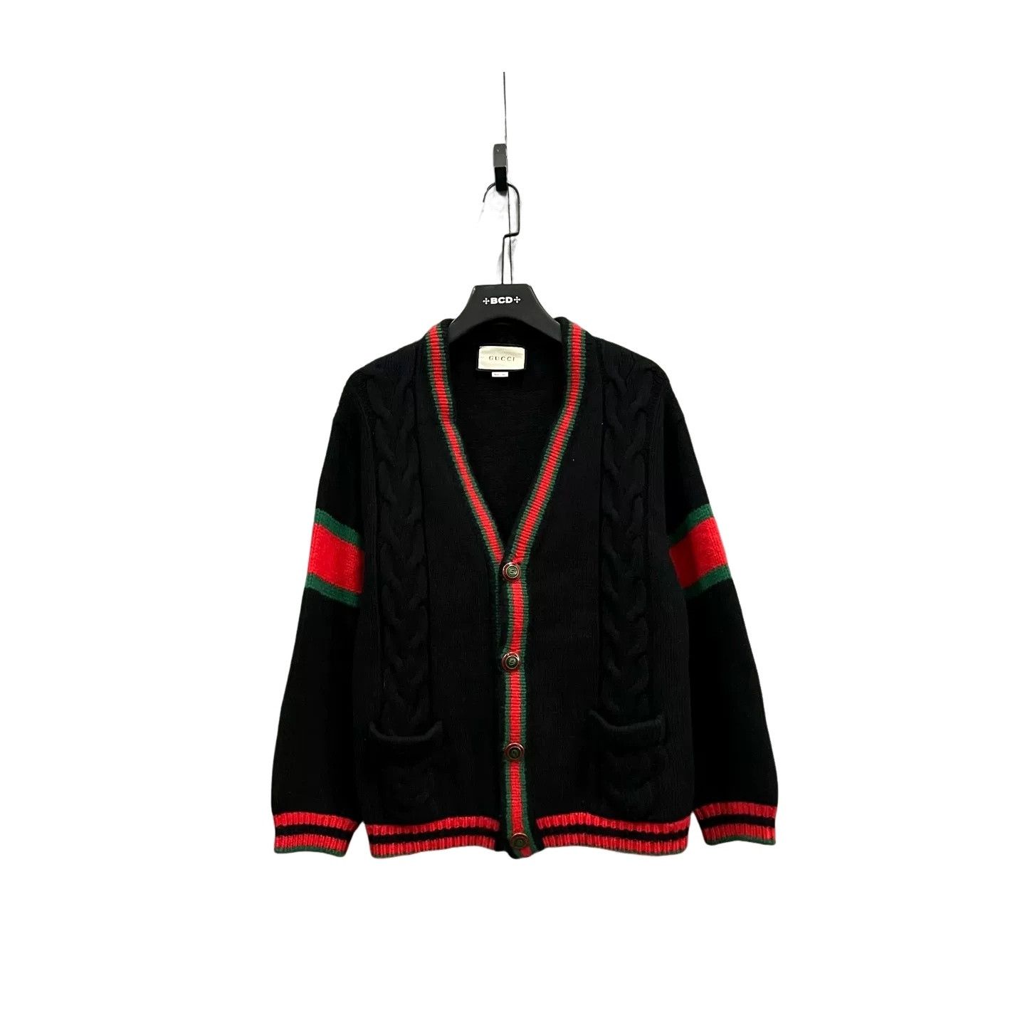 Gucci Gucci Web Trim Cable Knit Cardigan Size L Size US L / EU 52-54 / 3 - 1 Thumbnail