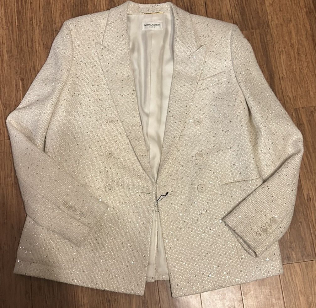 Saint Laurent Paris Saint Laurent Double-Breasted Sequin Wool Blender Blazer Size M / US 6-8 / IT 42-44 - 2 Thumbnail