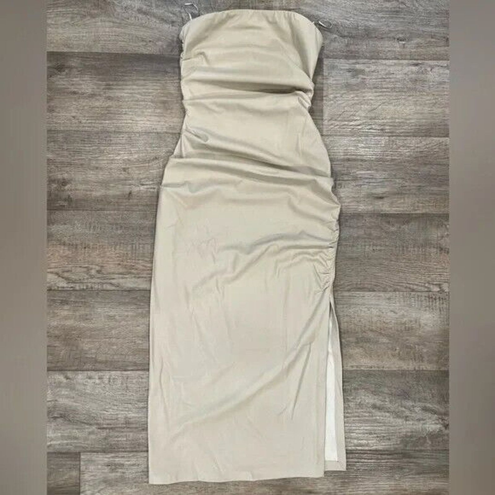 Zara ZARA Strapless Faux Leather Midi Dress NWT Beige Size M / US 6-8 / IT 42-44 - 22 Thumbnail