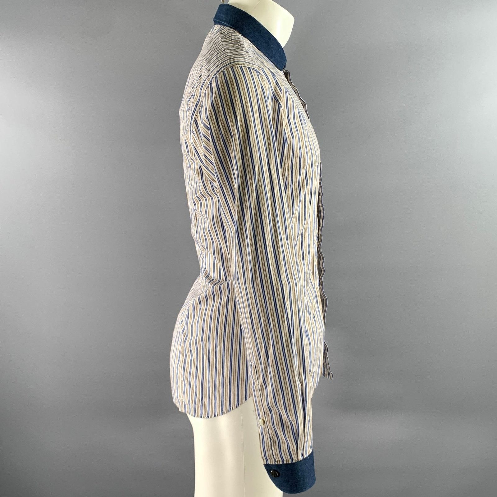 Just Cavalli JUST CAVALLI White Blue Brown Cotton Long Sleeve Shirt Size US M / EU 48-50 / 2 - 3 Thumbnail