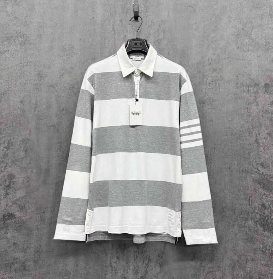 Thom Browne thom browne gray white long sleeve polo shirt. Size US XL / EU 56 / 4 - 1 Thumbnail