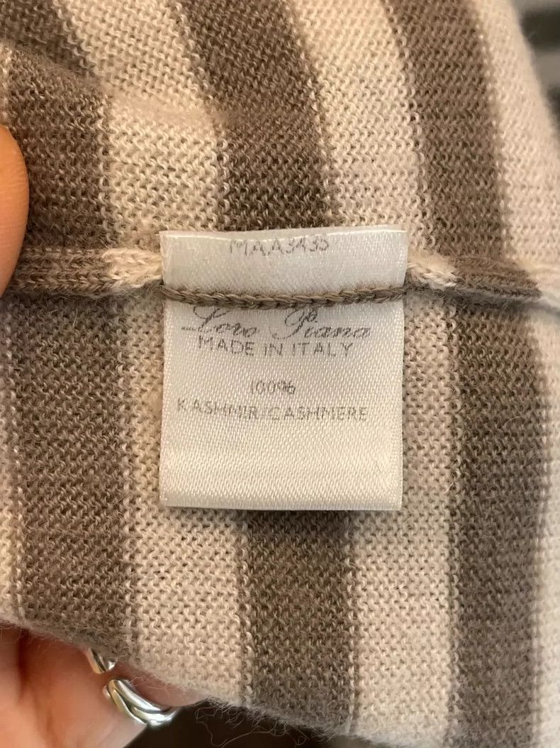 Loro Piana LORO PIANA Gray beige white horizontal striped V-neck cash Size S / US 4 / IT 40 - 7 Thumbnail