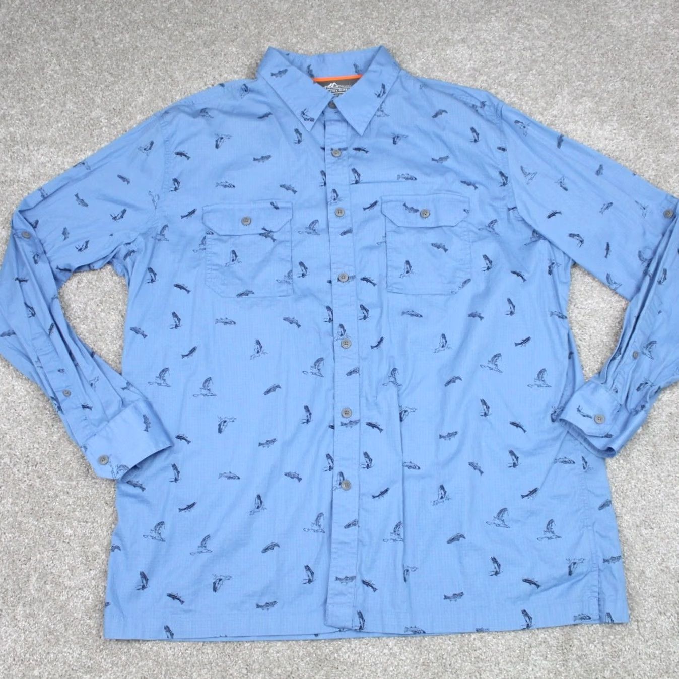 Croft & Barrow Croft & Barrow Quick-Dry AOP Shirt Mens XL Blue Fish Print L/S Button-Up Size US XL / EU 56 / 4 - 2 Thumbnail