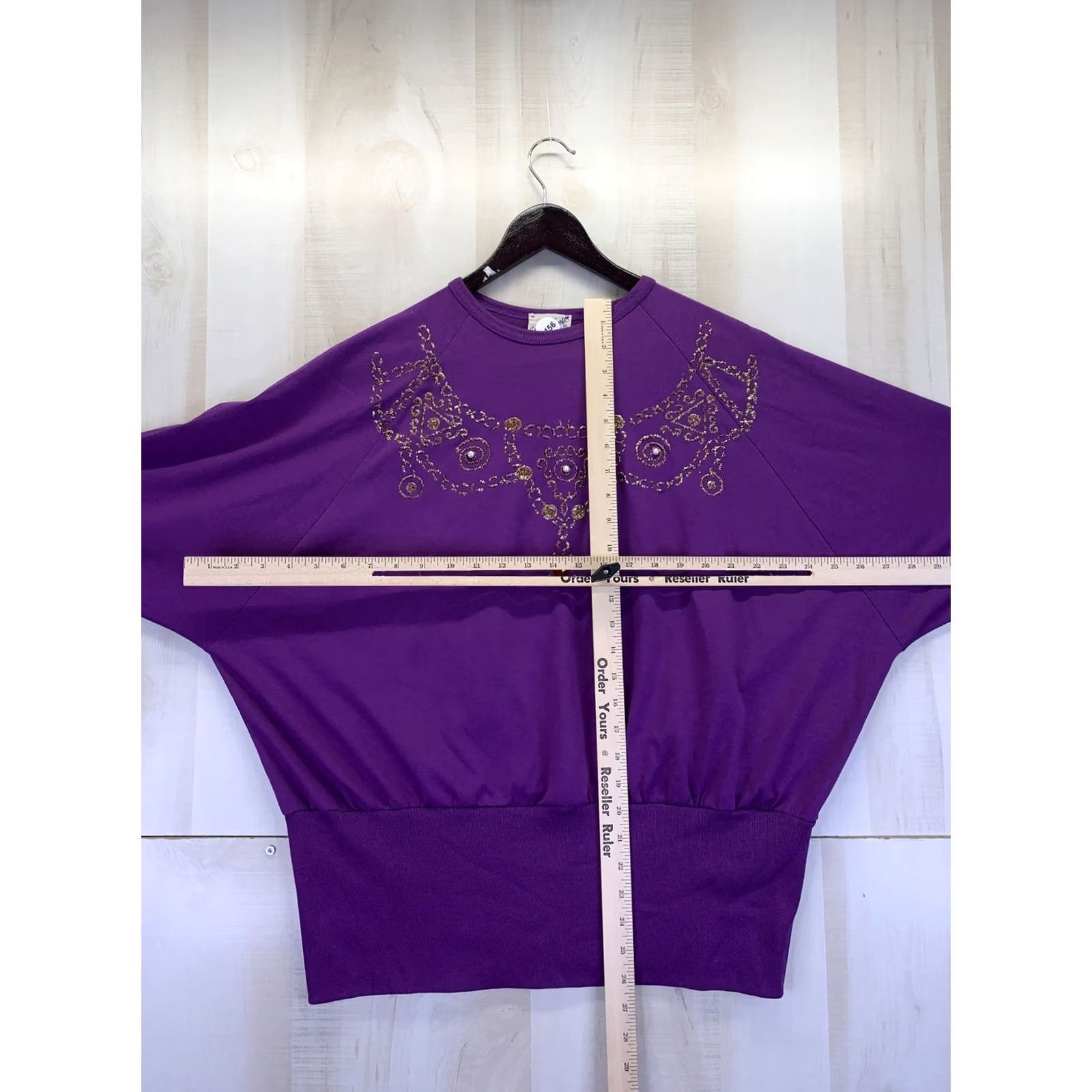 Vintage VINTAGE Mooncraft Womens 3/4 Sleeve Glitter Gem Jewled Top One Size Purple 1980s-1990s Womens Size ONE SIZE - 5 Thumbnail