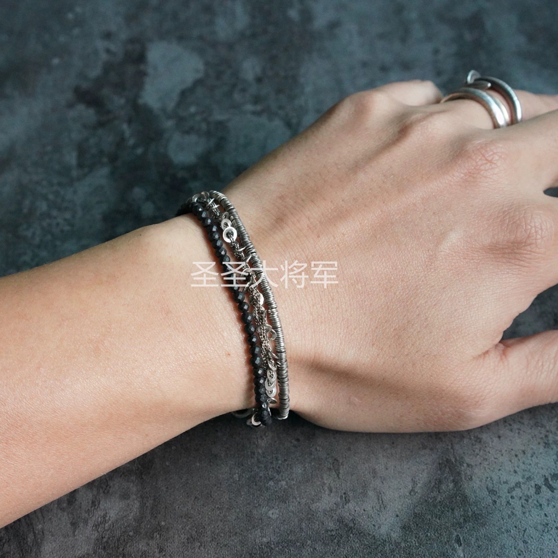 Goti Goti Black Agate Layered Chain Bracelet XS/S/M New Size ONE SIZE - 6 Thumbnail