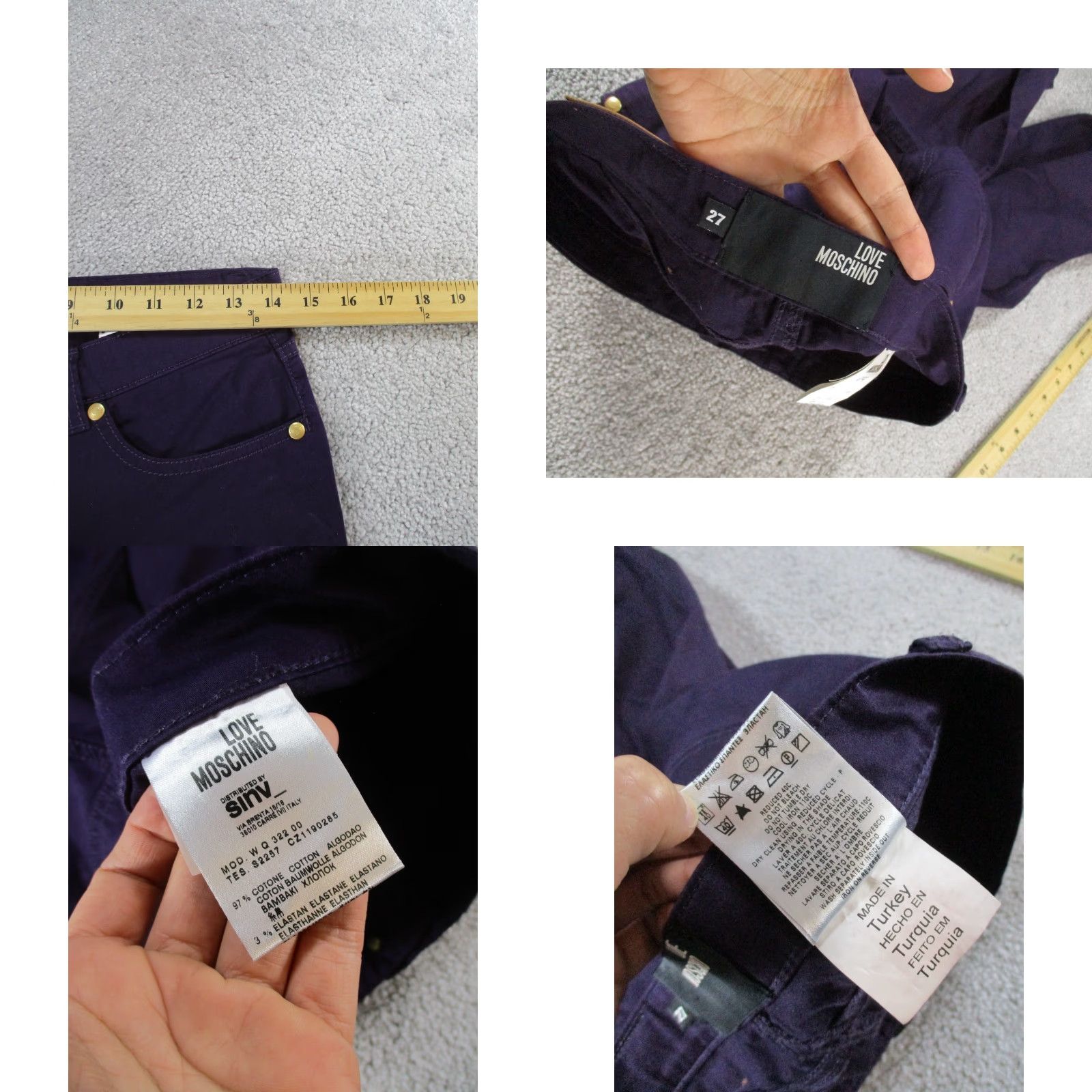 Moschino VINTAGE Love Moschino Pants Womens 27 Dark Purple Cotton Slim Straight * Size 27" / US 4 / IT 40 - 8 Thumbnail