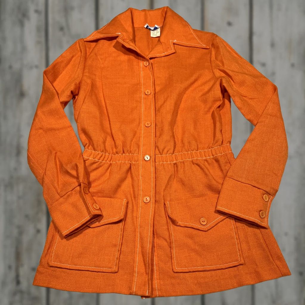 Sears VINTAGE Sears Womens Jacket Top Orange 10 Polyester Rayon 70’s Style 3183 Button Long Sleeve Mid-Length Womens Size L / US 10 / IT 46 - 1 Thumbnail