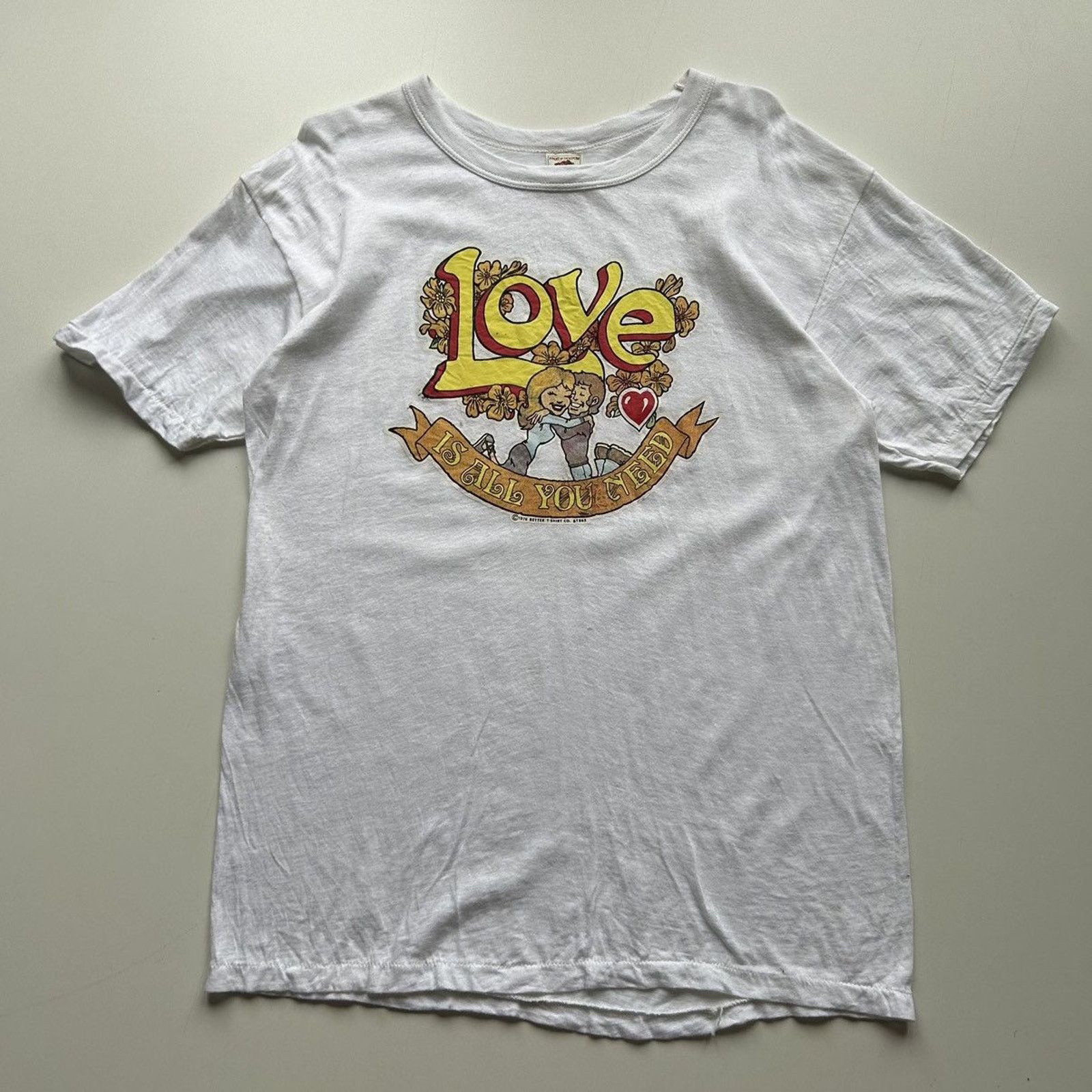 Fruit Of The Loom Vintage 70s Love Is All You Need Art Graphic T Shirt Medium Size US M / EU 48-50 / 2 - 1 Thumbnail