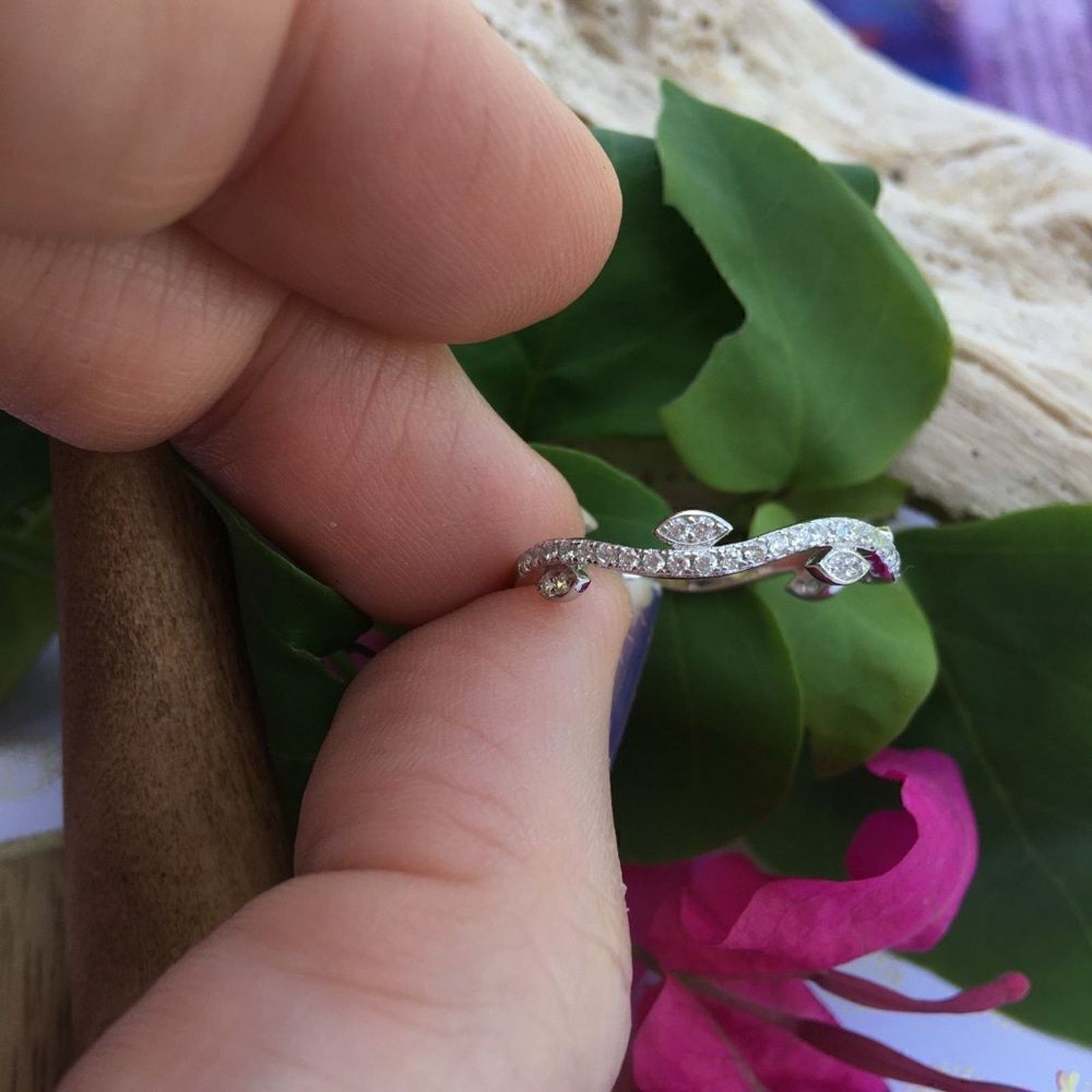 The Unbranded Brand Sterling Silver Wavy Vines Clear CZ Ring Size ONE SIZE - 3 Thumbnail