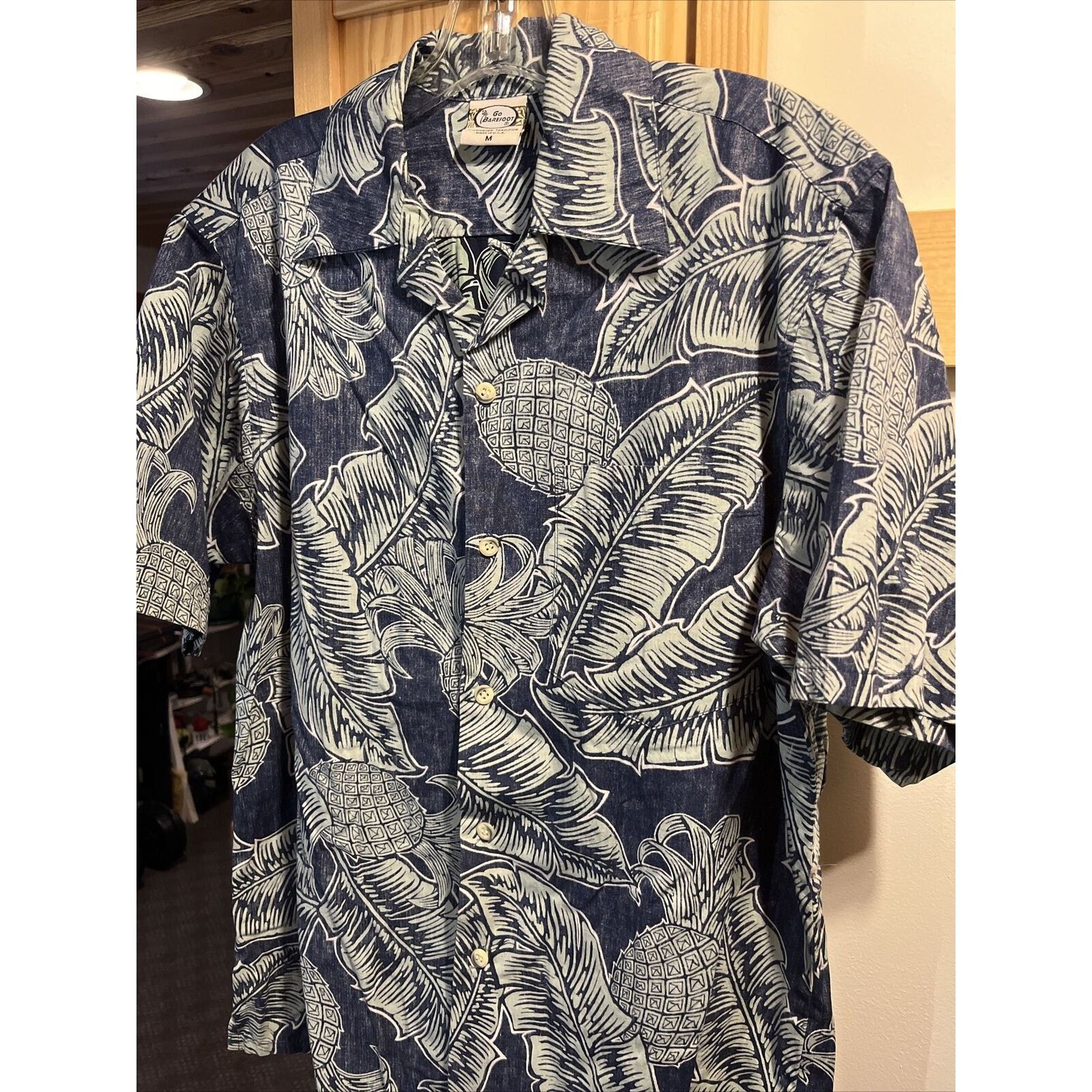 Other Go Barefoot Men’s M Blue Floral SS Cotton Hawaiian Shirt Size US M / EU 48-50 / 2 - 9 Thumbnail