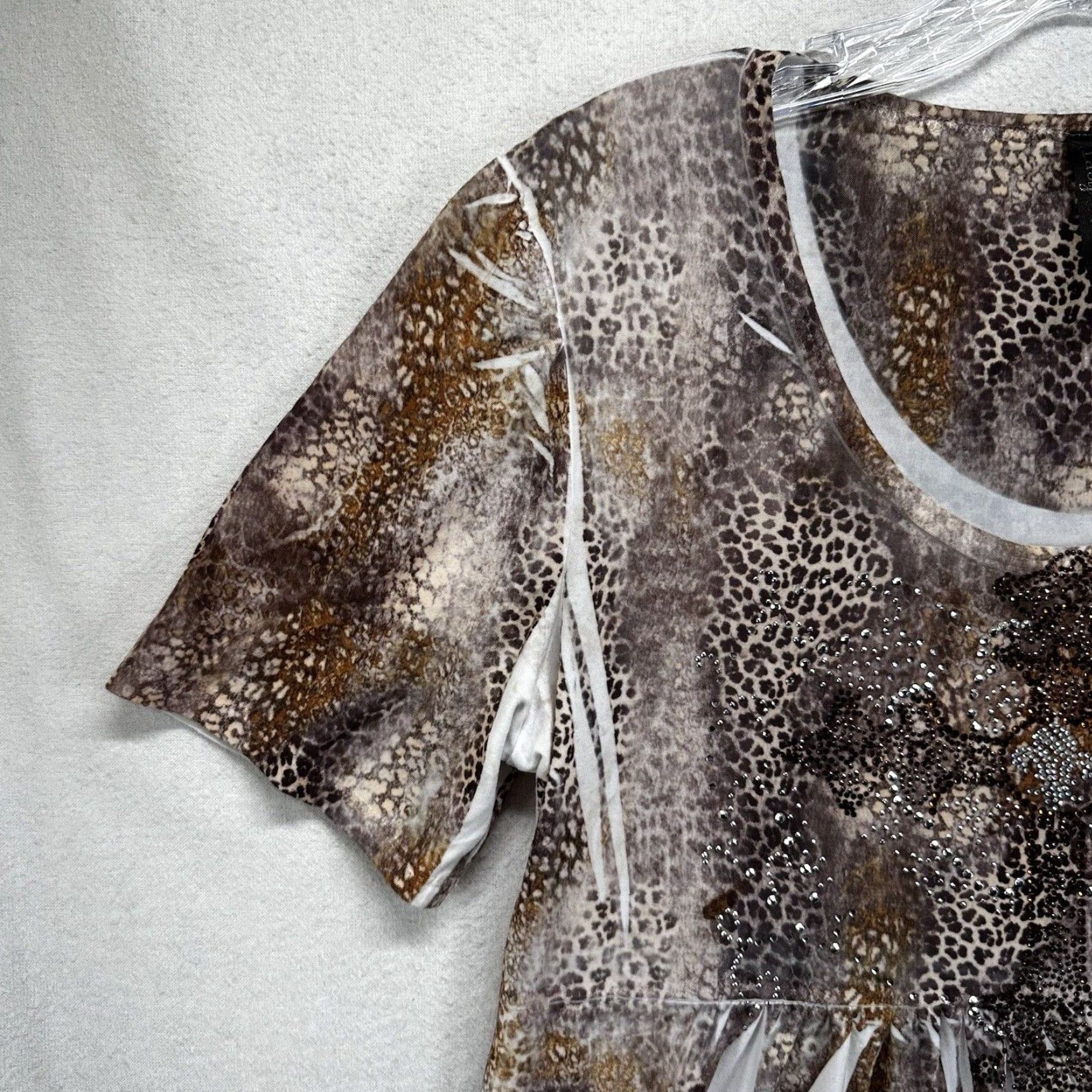 Vintage Lady Noir Y2K Tunic Top Shirt Large Embellished Cross Animal Print Western Blink Noir Lady Size L / US 10 / IT 46 - 4 Thumbnail