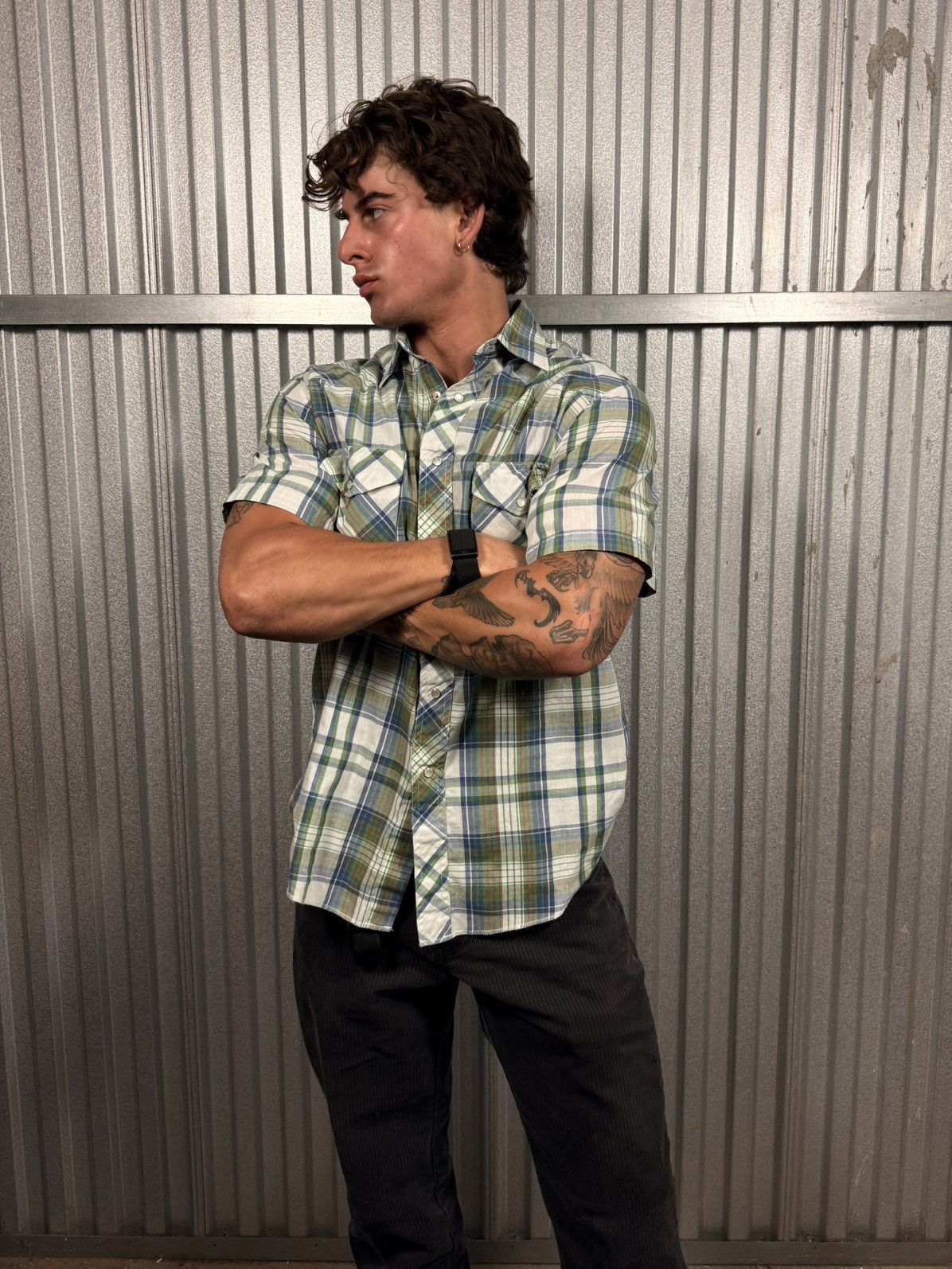 Wrangler Vintage Wrangler Western Pearl Snap Green Plaid Cowboy Shirt Size US L / EU 52-54 / 3 - 7 Thumbnail