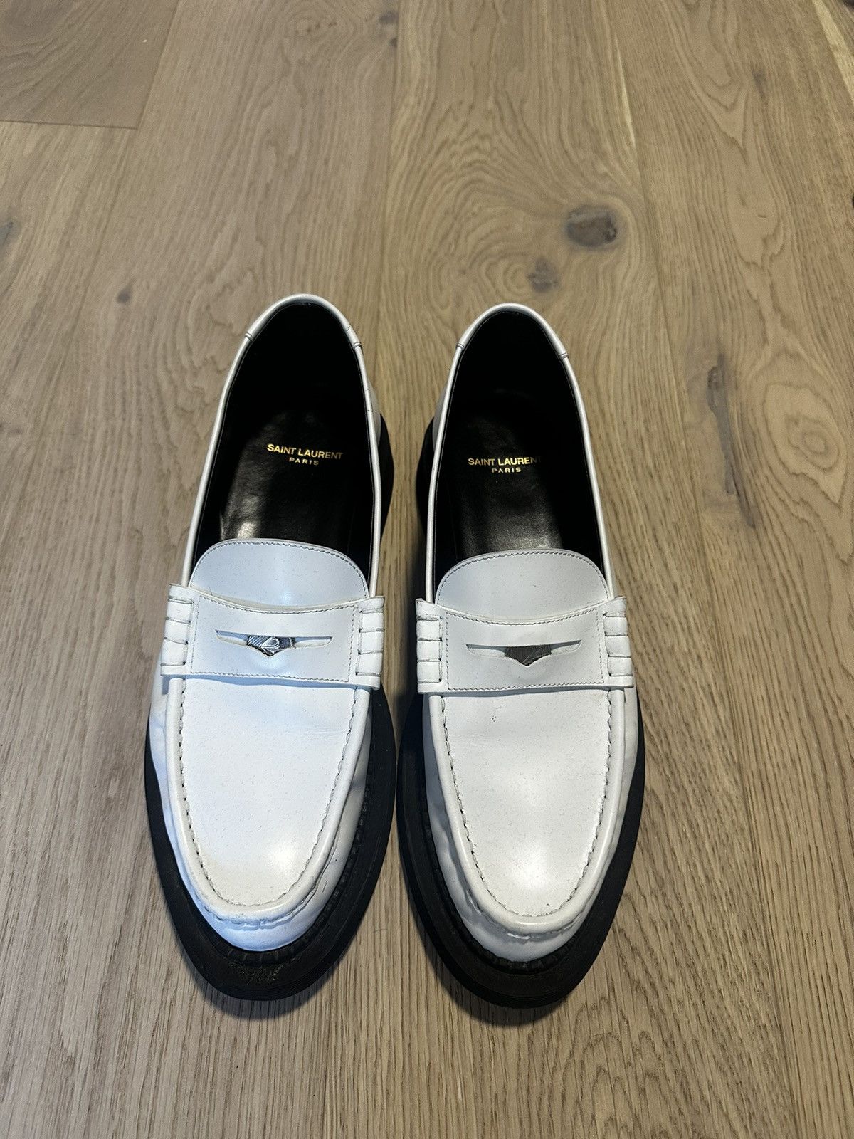 image of Saint Laurent Paris YSL Saint Laurent White Teddy Penny Loafer Mens (Size 10)