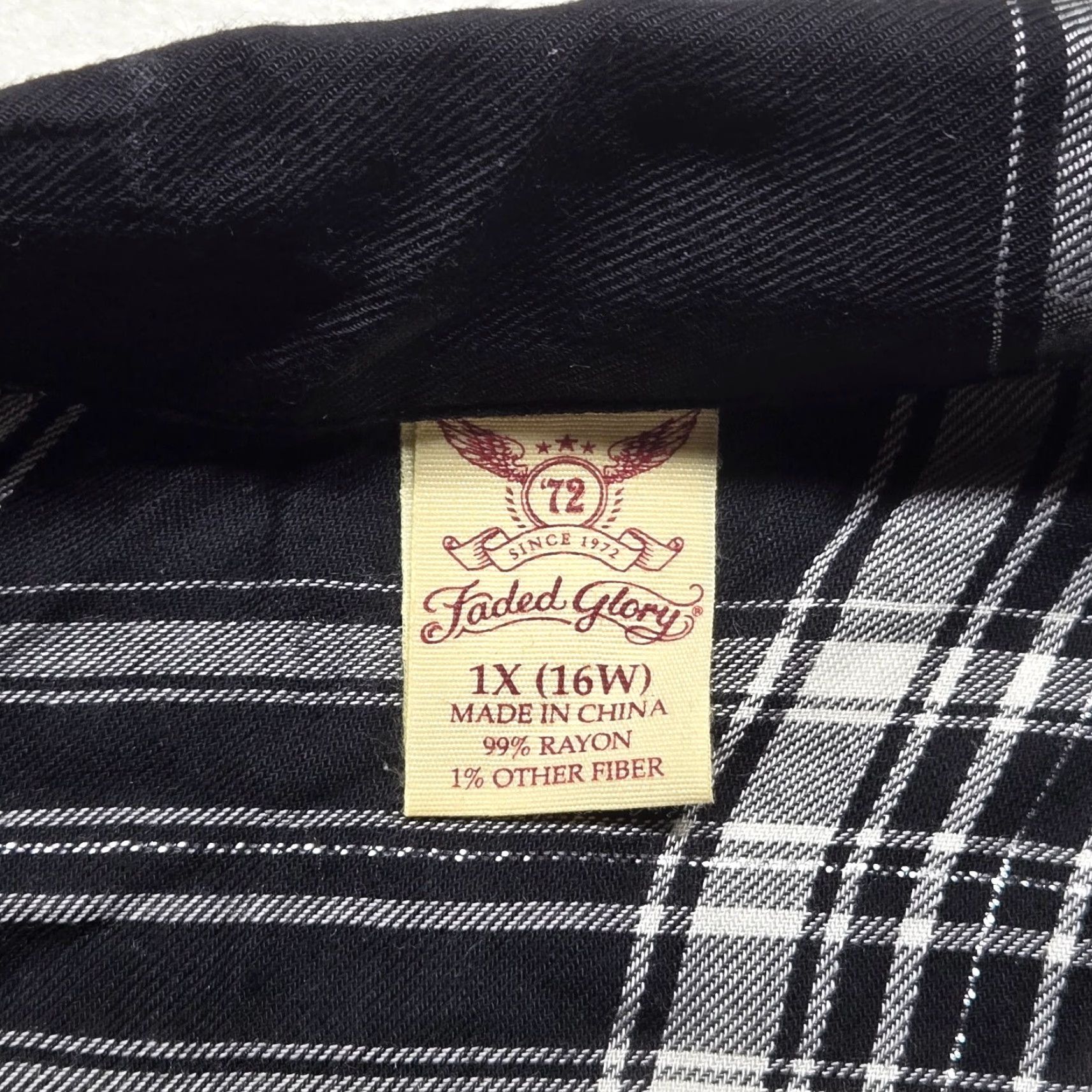 Faded Glory Faded Glory Plus Size 16W Black White Plaid Long Sleeve Button-Up Shirt Womens Size XXL / US 16-18 / IT 52-54 - 3 Thumbnail