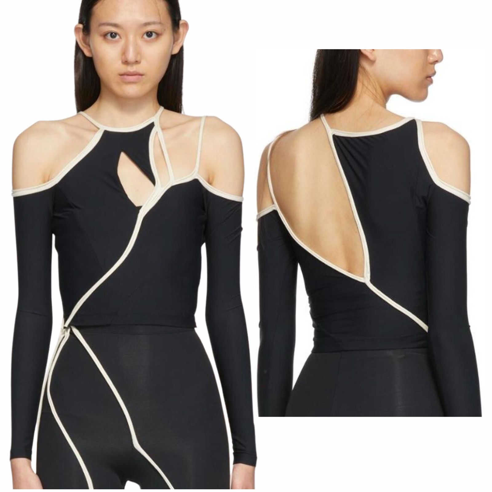 image of Ottolinger | Black White Stretch Jersey Rave Cut Out Top S, Women's (Size Small)