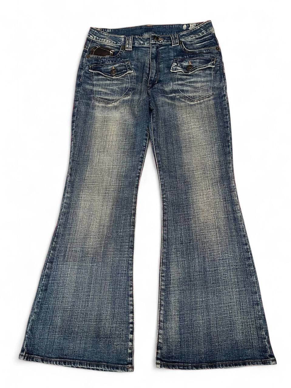 Tornado Mart Flare Jeans mud rusty pu leather pocket style multipocket Size US 33 - 1 Thumbnail