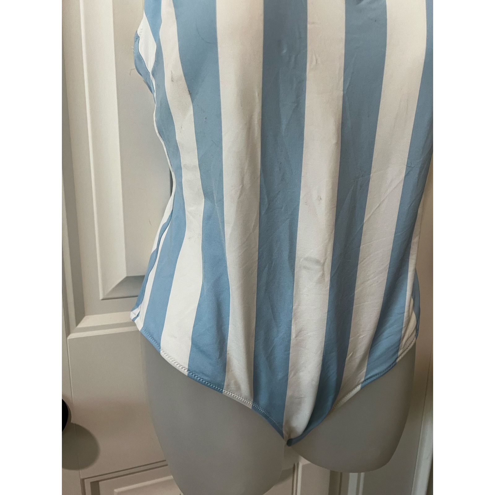 H&M one piece swimsuit swimwear Light blue/White striped padded Size XL / US 12-14 / IT 48-50 - 4 Thumbnail