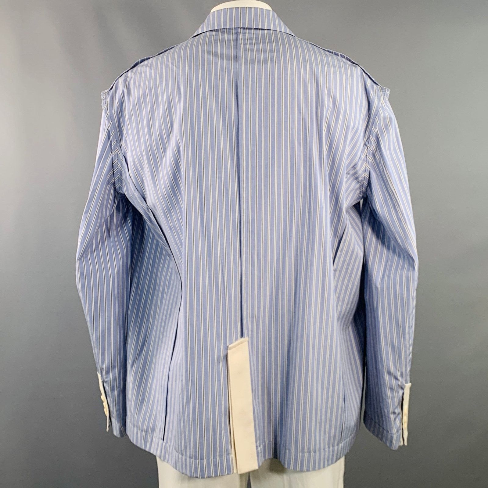 Sacai SACAI Regular Light Blue White Stripe Cotton Sport Coat Size 44R - 4 Thumbnail