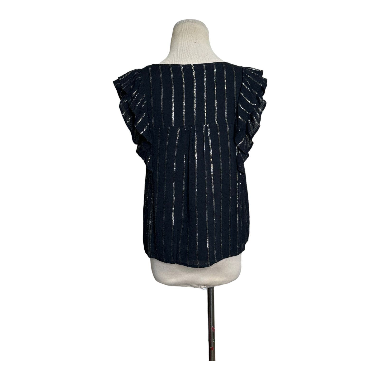 BB Dakota BB Dakota black silver stripes ruffled blouse size Small Size S / US 4 / IT 40 - 3 Thumbnail
