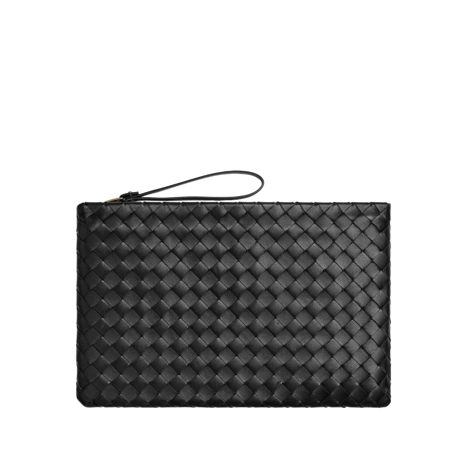BOTTEGA VENETA $1850 Black Large Intrecciato Leather Pouch N