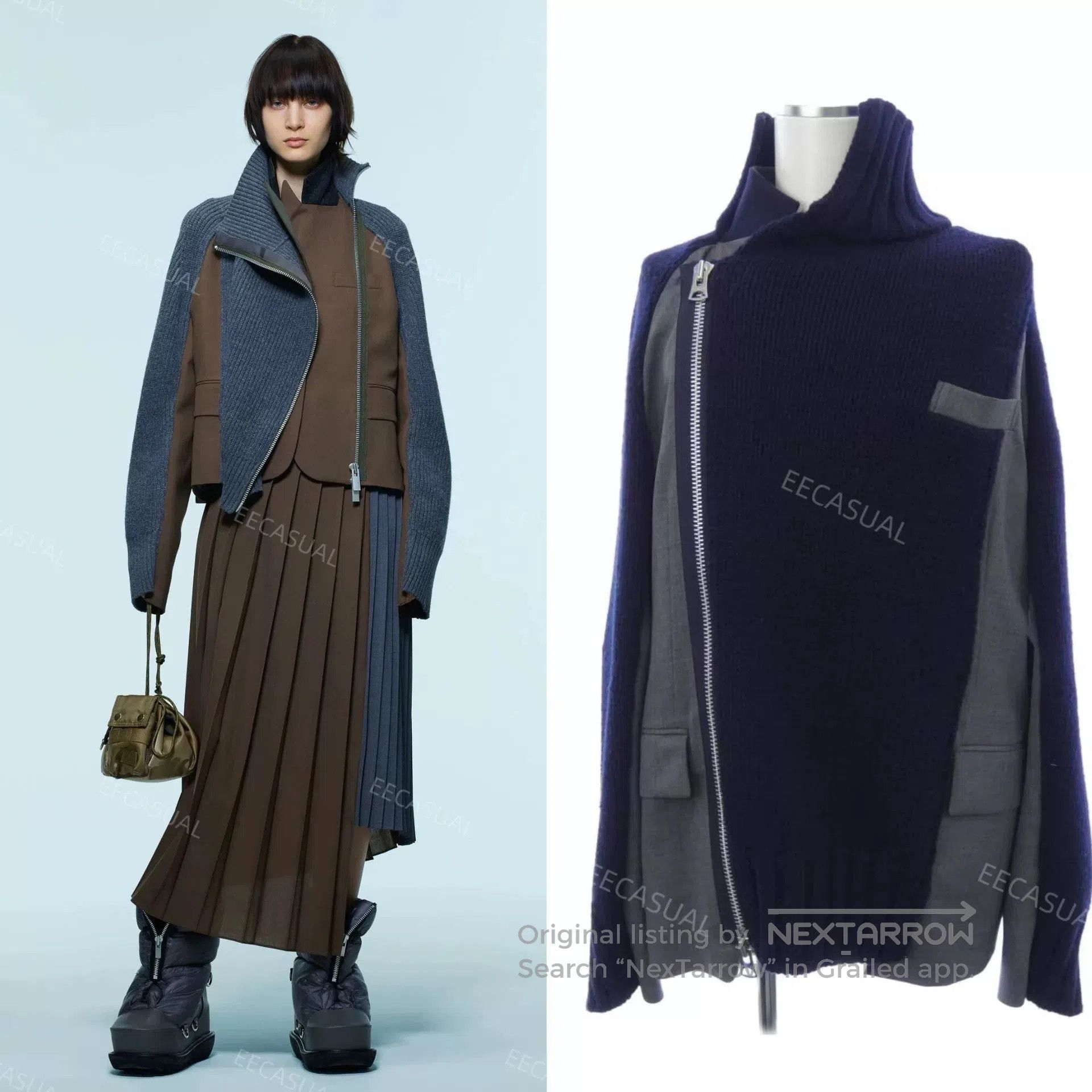 Sacai SACAI Wool Knit Jacket in Navy Gray. Size S / US 4 / IT 40 - 1 Thumbnail