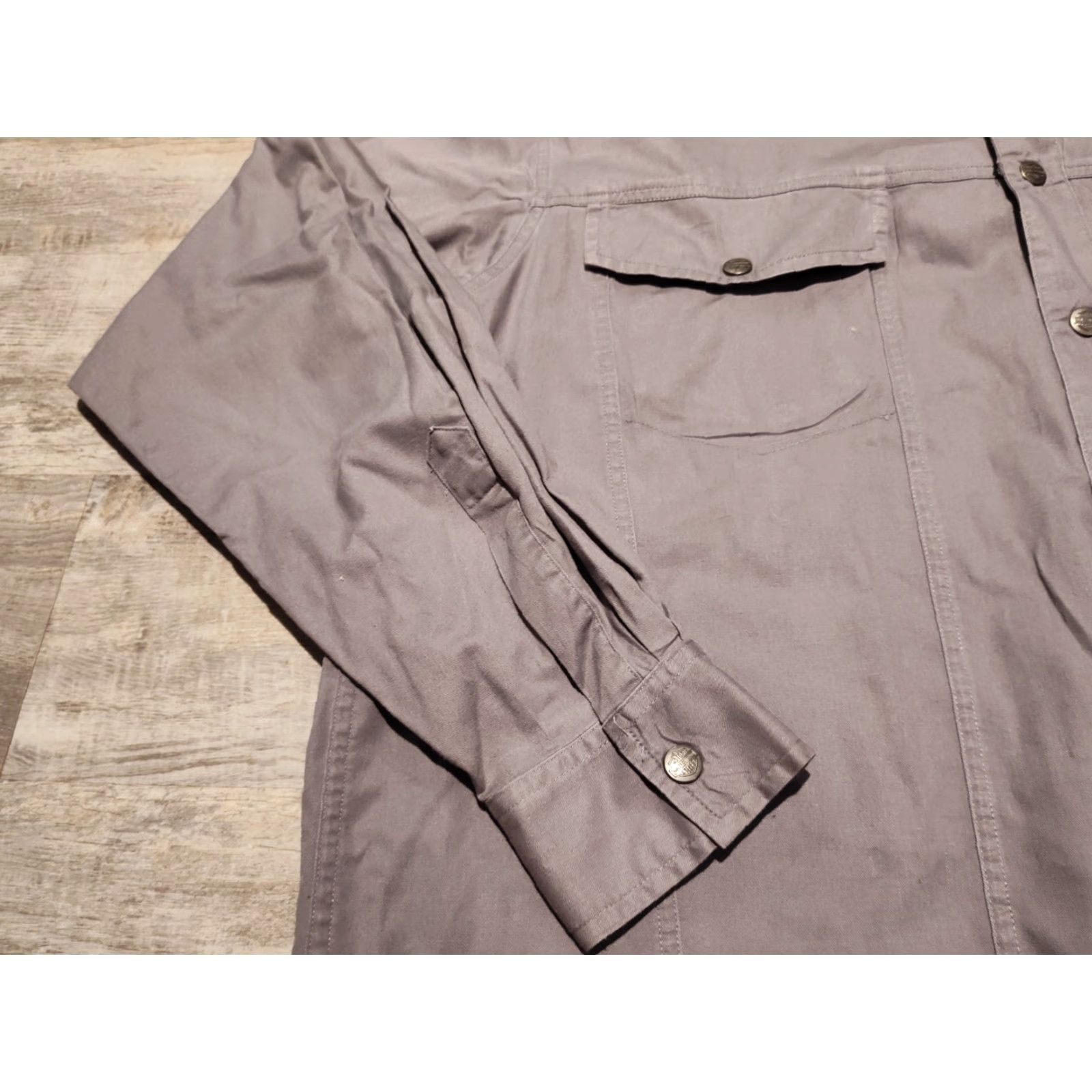 Harley Davidson Harley-Davidson Long Sleeve Button-Up Shirt XL Gray Canvas Biker Mens Size US XL / EU 56 / 4 - 4 Thumbnail