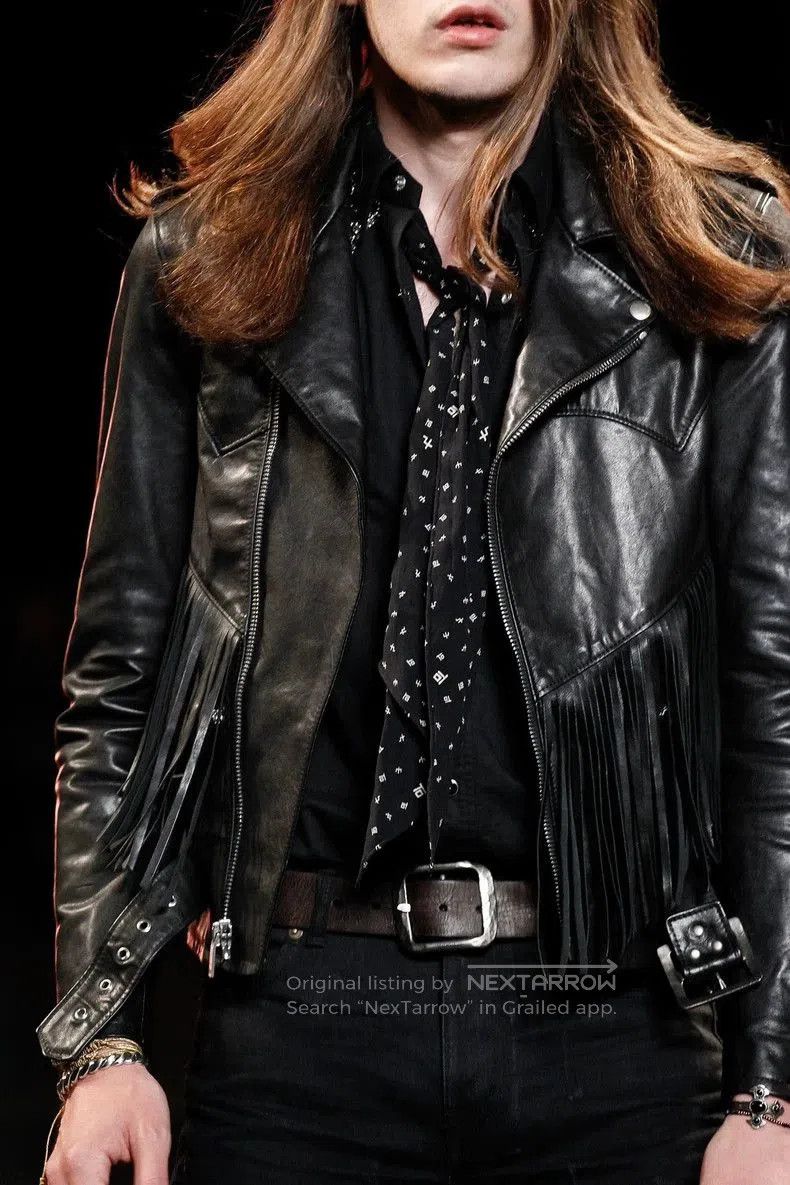 Saint Laurent Fringe Leather Moto Jacket.
