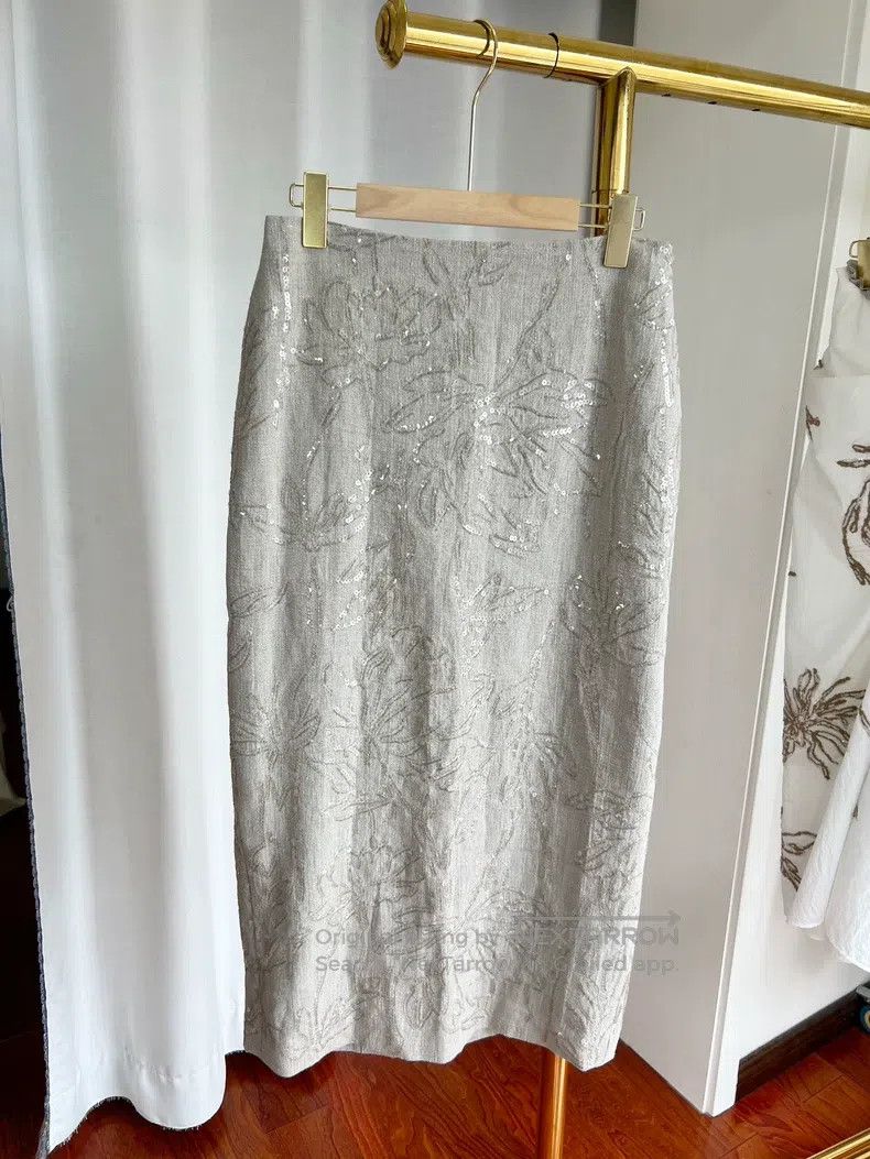 Brunello Cucinelli Brunello Cucinelli Embroidered Sequin Linen Skirt Size 26" / US 2 / IT 38 - 2 Thumbnail