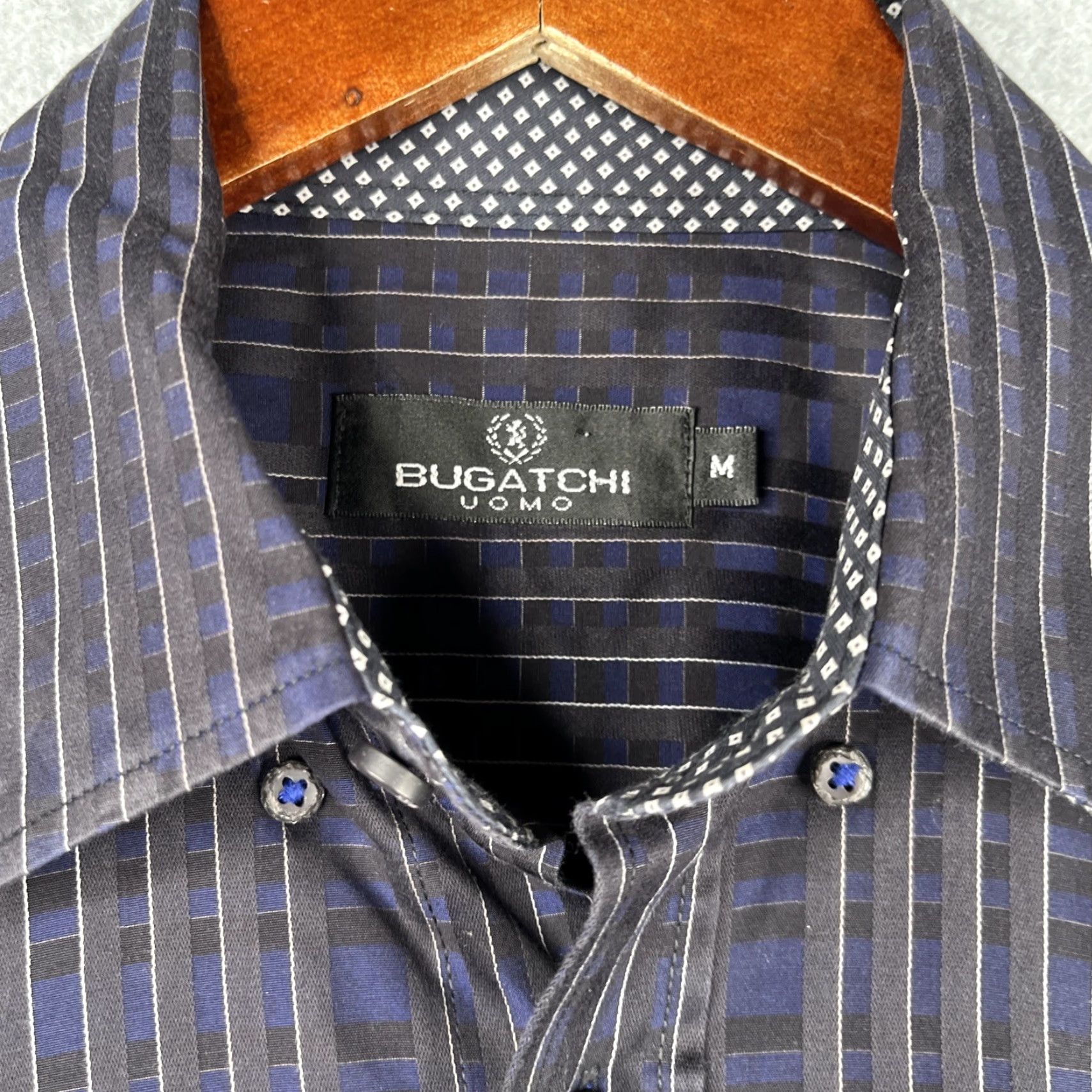 BUGATCHI BUGATCHI UOMO Shirt Medium Black Navy Check Button-Up Long Sleeve Mens Size US M / EU 48-50 / 2 - 4 Thumbnail