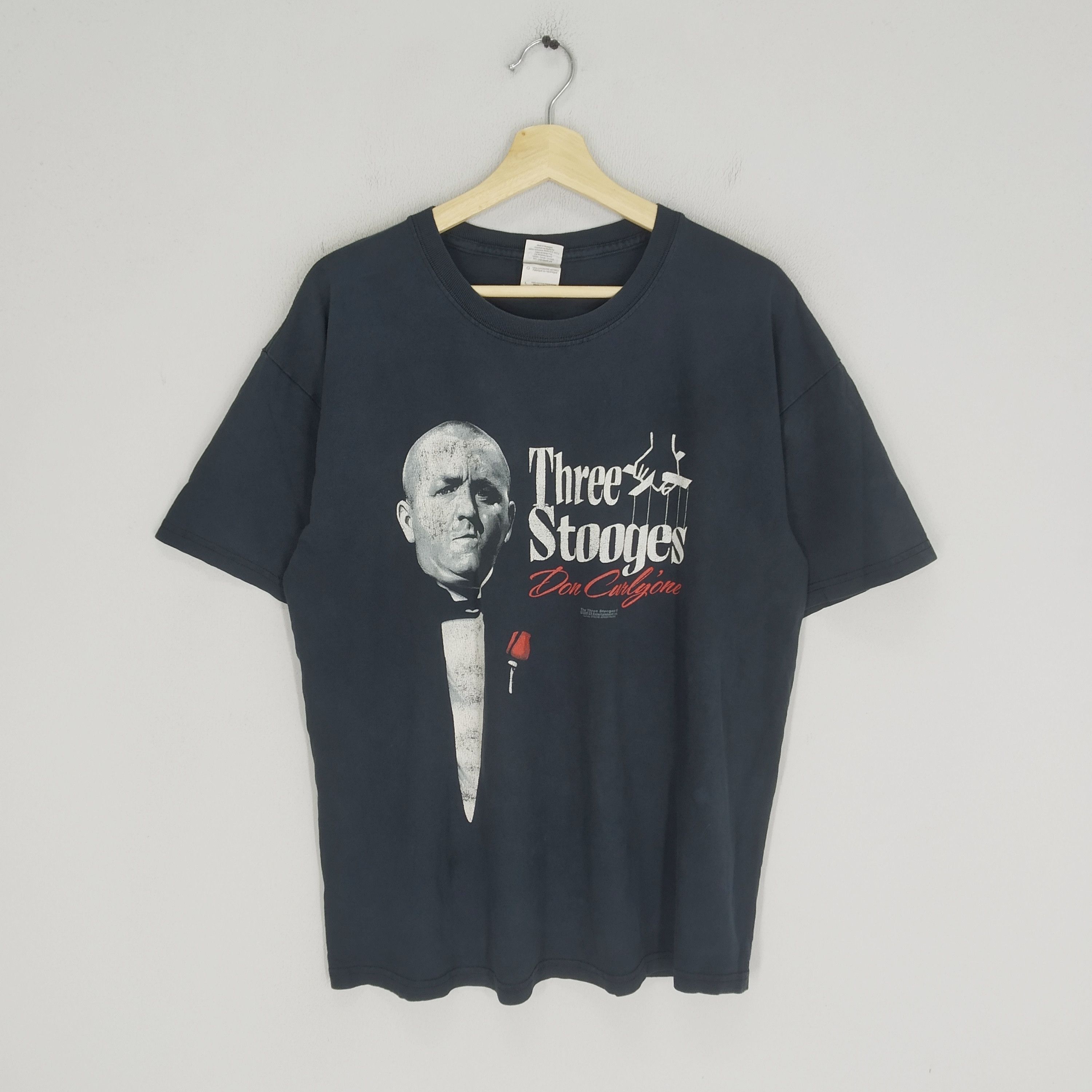 image of Movie x Vintage 2000S The Three Stooges American Comedy Drama Tshirt in Black, Men's (Size Large)