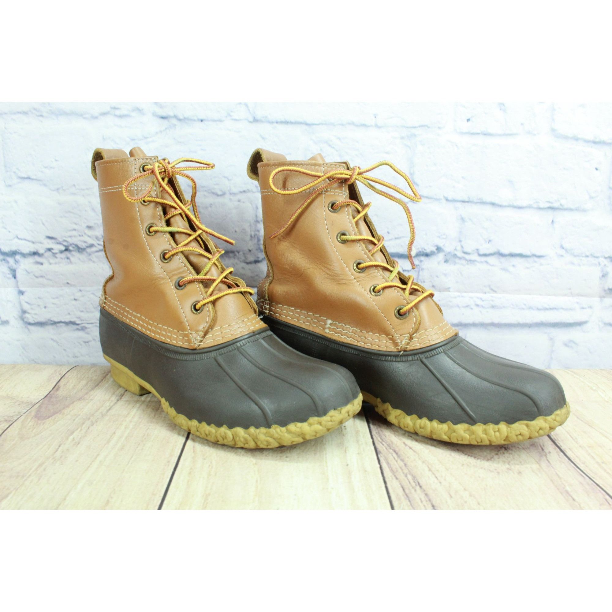 L.L. Bean LL Bean Brown Leather 8" Lace Up Duck Boots Size US 7 / IT 37 - 3 Thumbnail