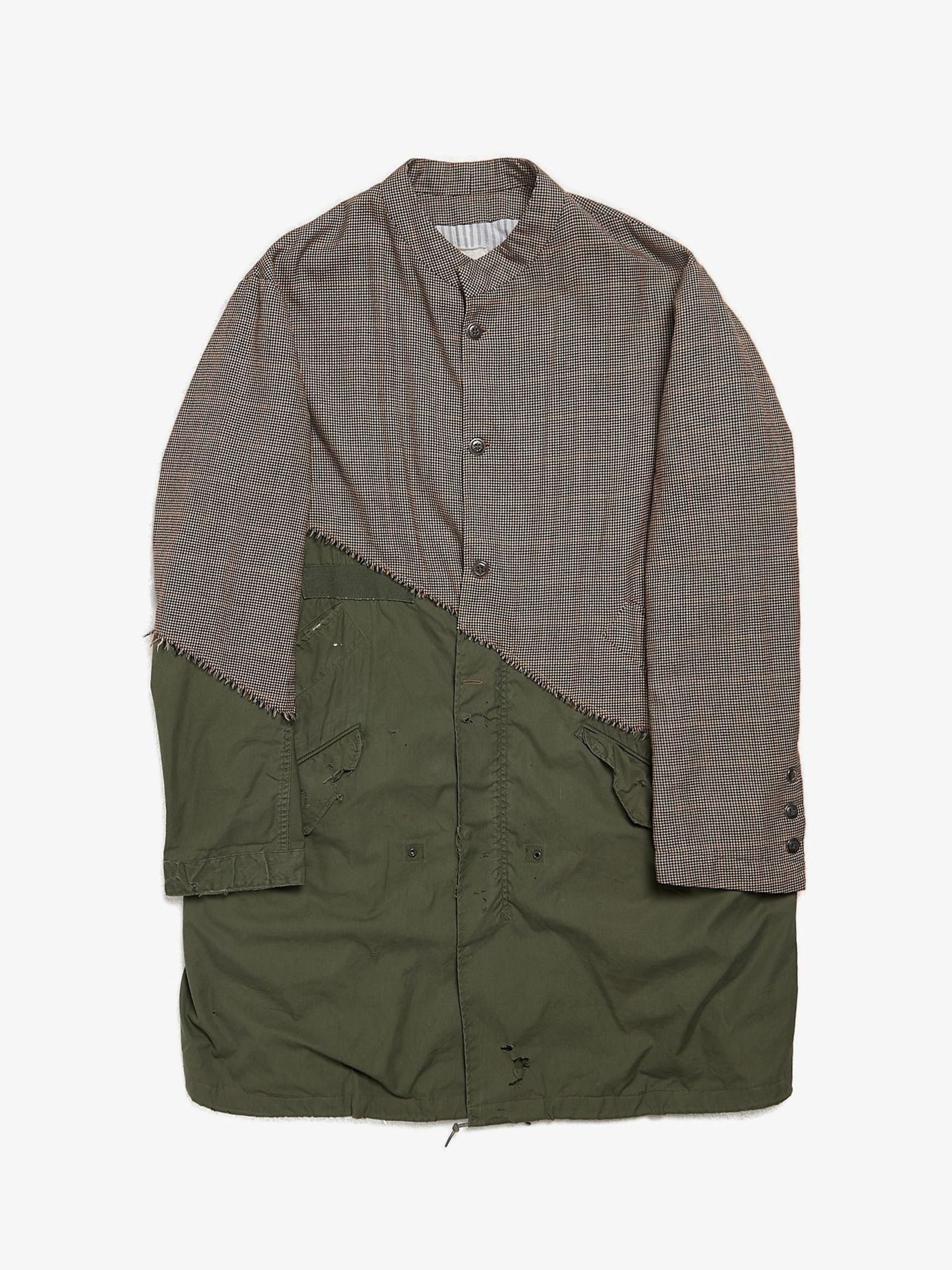 image of Greg Lauren Khaki And Beige Checkered Fabric Detailed Coat, Men's (Size 2XL)