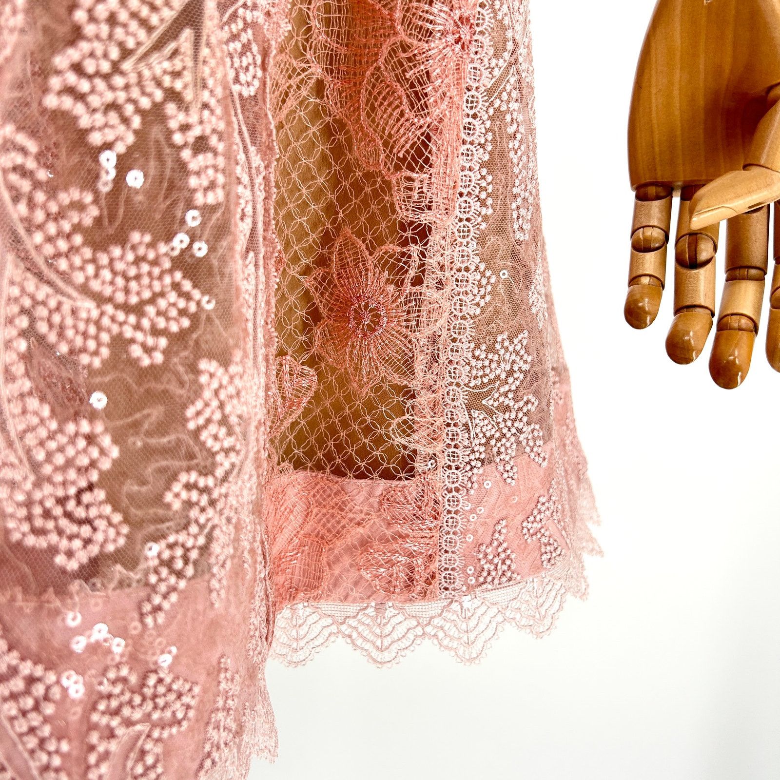 Self-Portrait Blush Pink Sequin Floral Lace Puff Sleeve Mini Dress Size M / US 6-8 / IT 42-44 - 5 Thumbnail