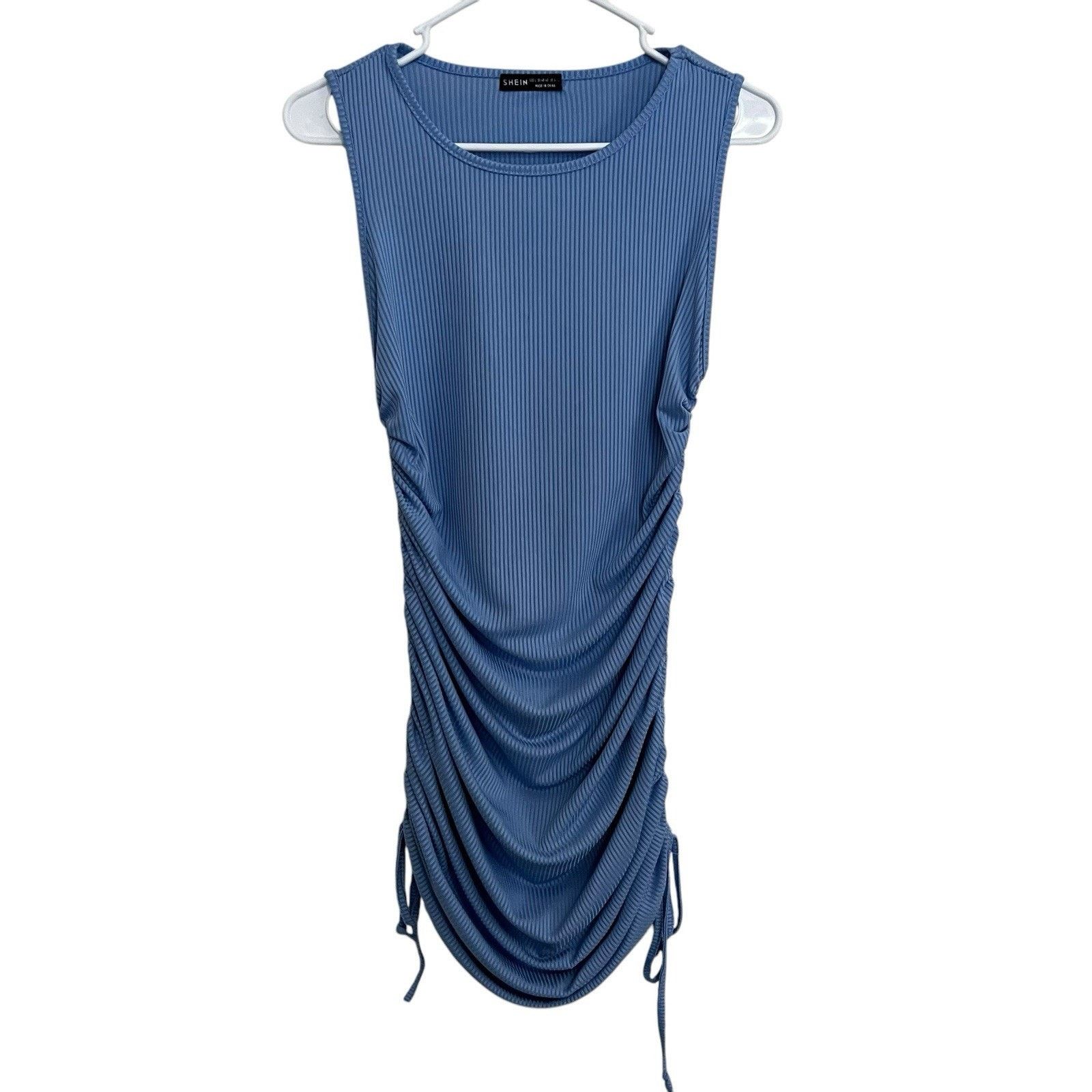 Shein Shein | Blue Ruched Tie Ribbed Knit Stretch Tank Dress Large Size L / US 10 / IT 46 - 2 Thumbnail