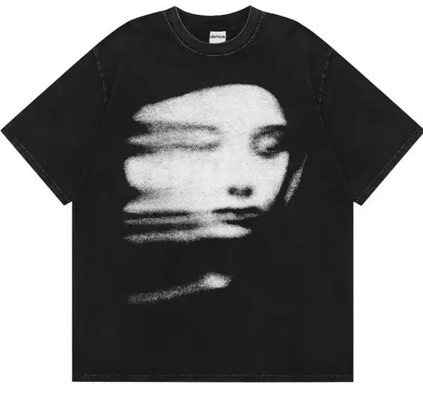 Japanese Brand Gothic White FACE Print Black T-Shirt Hipster Graphic Tees Size US L / EU 52-54 / 3 - 4 Thumbnail