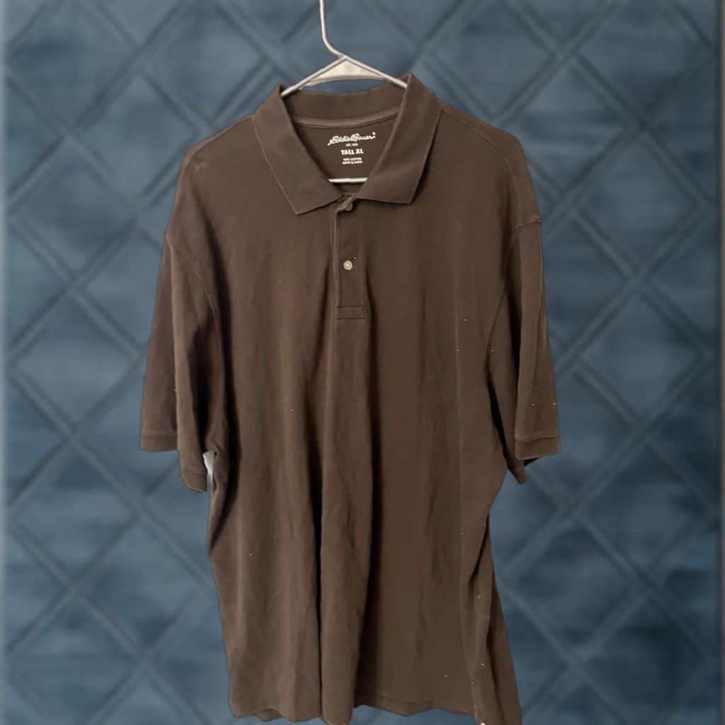 Eddie Bauer VINTAGE Eddie Bauer Polo Mens XLT Tall Brown Solid Polo Shirt Knit 100% Cotton Logo 90s Mens Size US XL / EU 56 / 4 - 1 Thumbnail