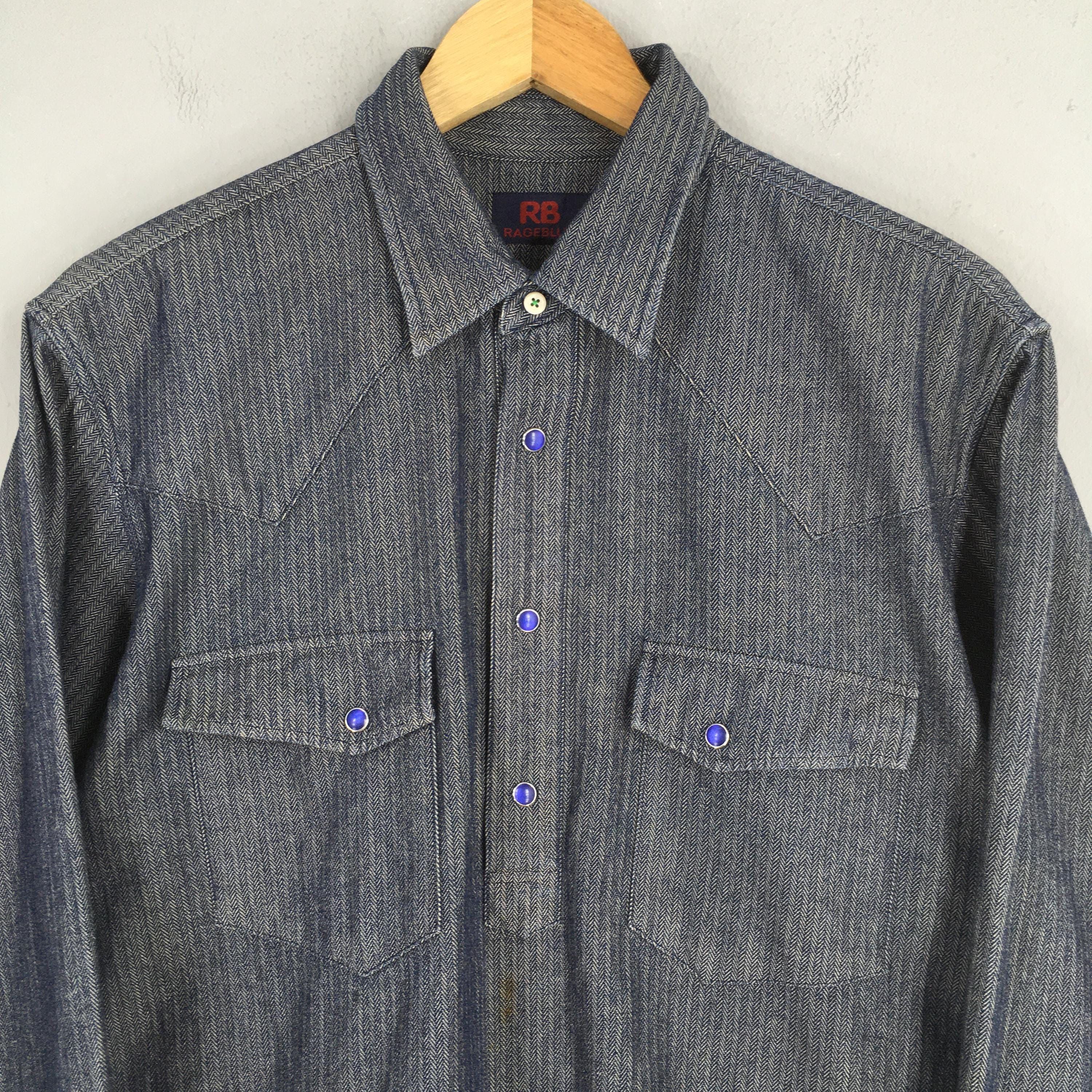 RAGEBLUE Vintage Rageblue Herringbone HBT Western Shirt Medium Size US M / EU 48-50 / 2 - 2 Thumbnail