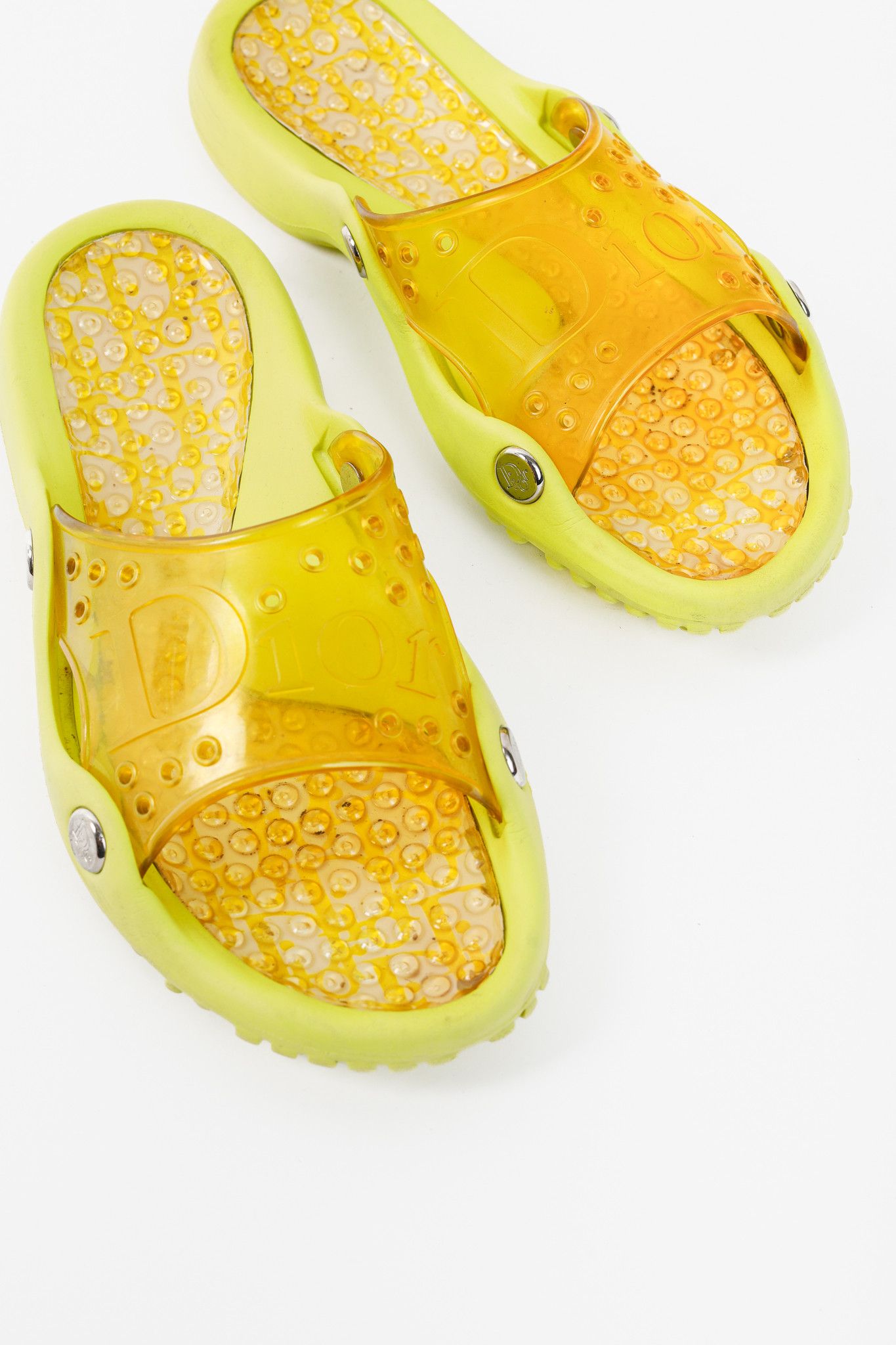 Dior Dior Y2K Yellow Perforated Logo Rubber Slide Sandals Size US 7.5 / IT 37.5 - 6 Thumbnail