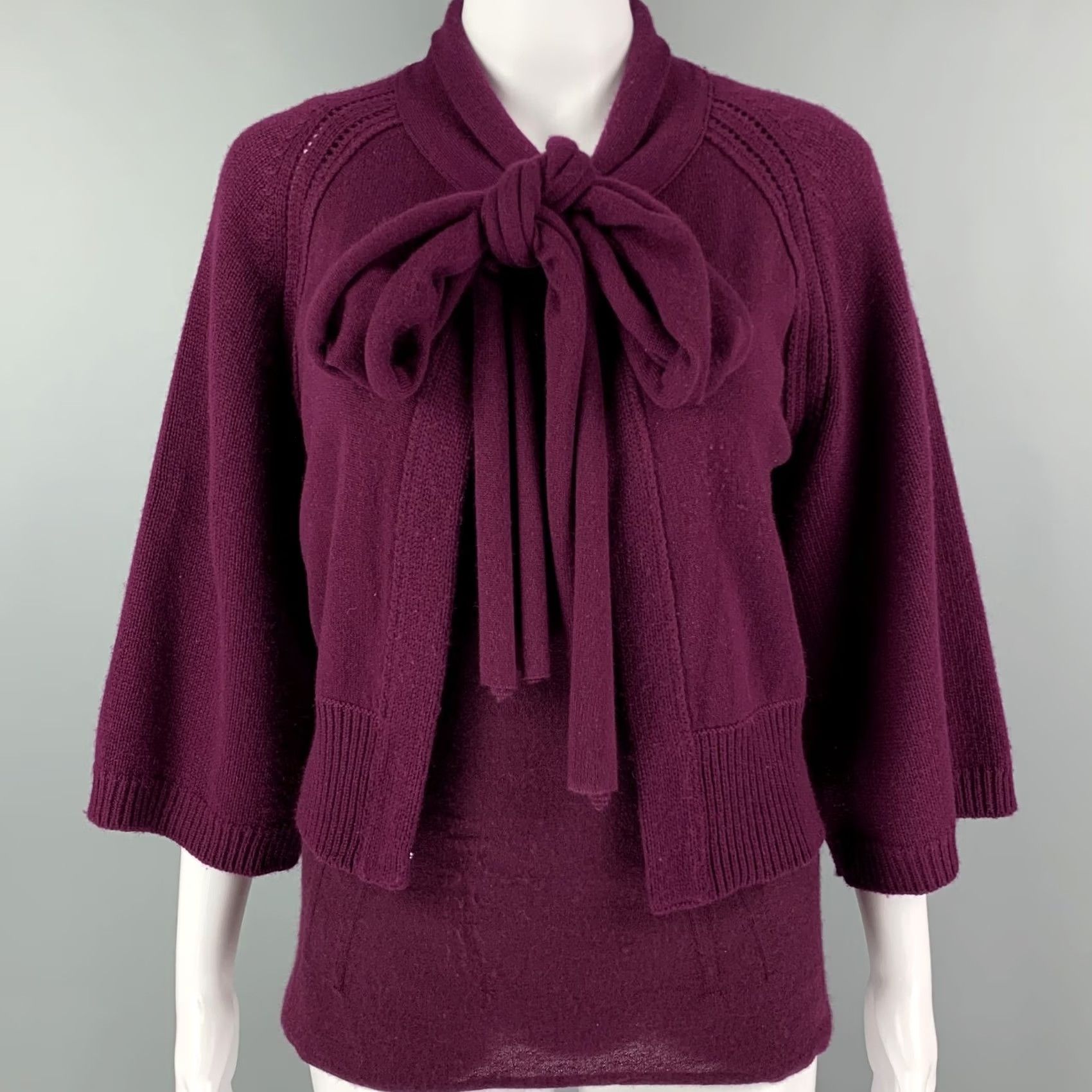 Lanvin LANVIN Purple Cashmere Cardigan Set 3/4 Sleeves M Women Cardigan Set Knitted Italy Size M / US 6-8 / IT 42-44 - 2 Thumbnail