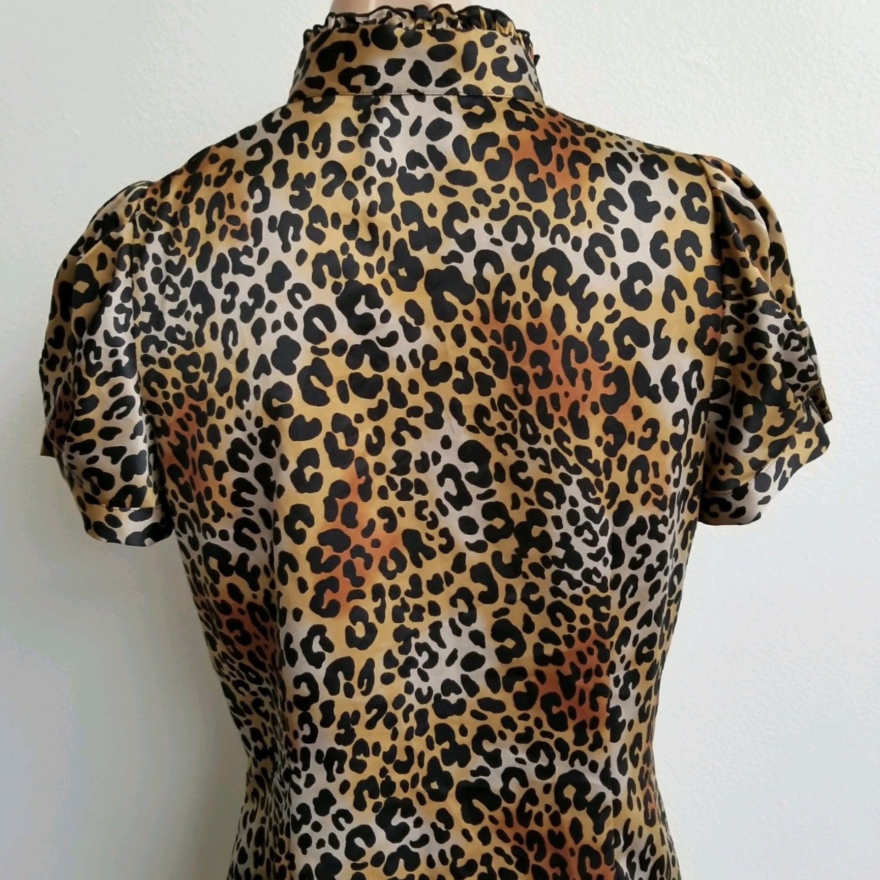 Worthington Worthington Blouse Button-Up Animal Print Career S M Multicolor Short Cap Sleeve High Neck Ruffle Women Size Small Size S / US 4 / IT 40 - 5 Thumbnail