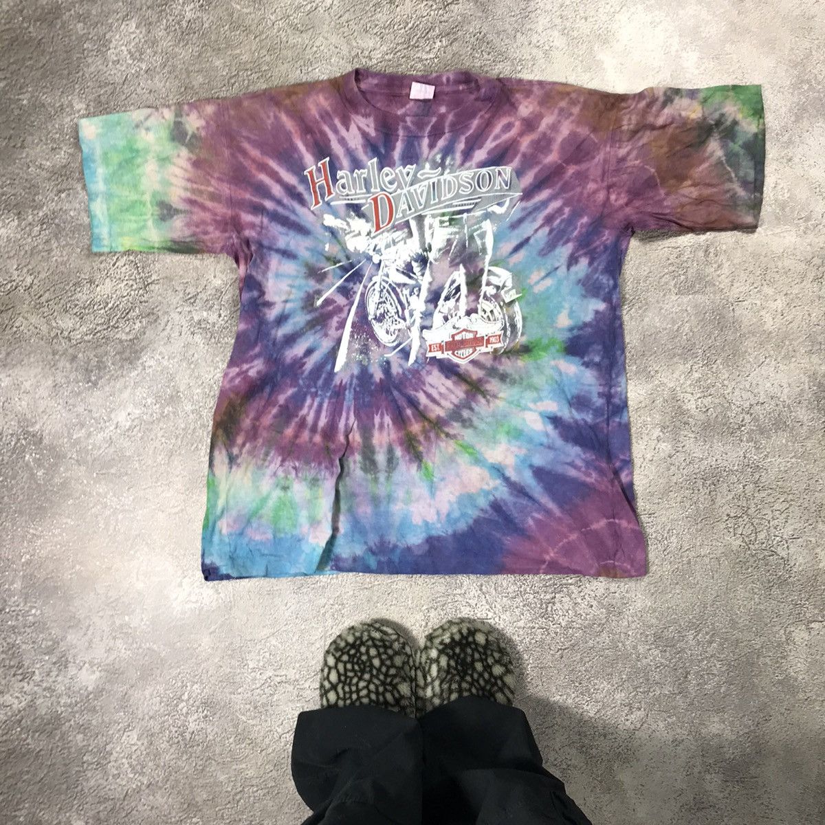 Harley Davidson Vintage 90s Harley Davidson Tie Dye Graphic Tee Streetwear X Size US XL / EU 56 / 4 - 1 Thumbnail